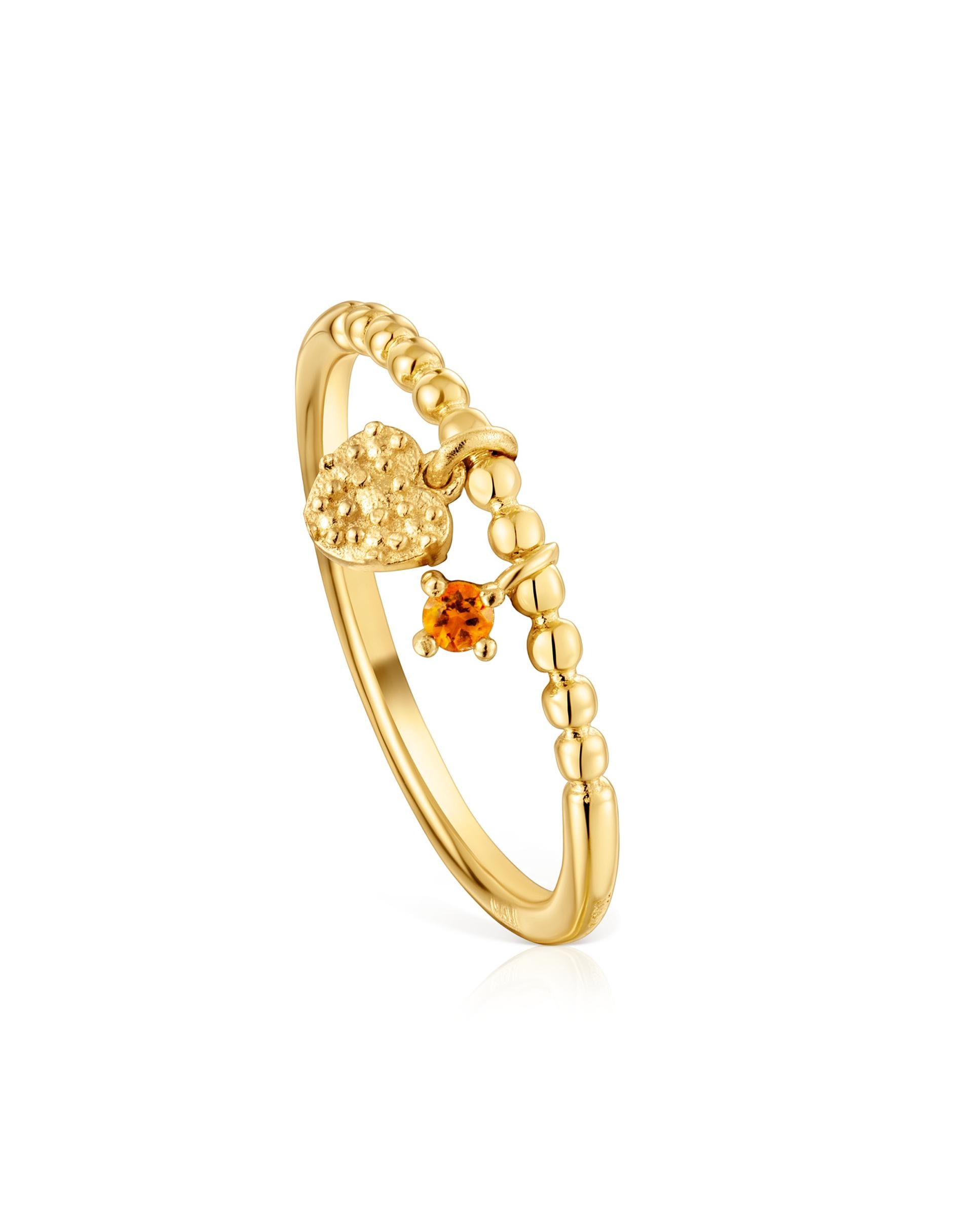 Imagem 0 de Anel Grain Pequeno Banhado a Ouro de 18 Kt Sobre Prata com Granada Laranja
