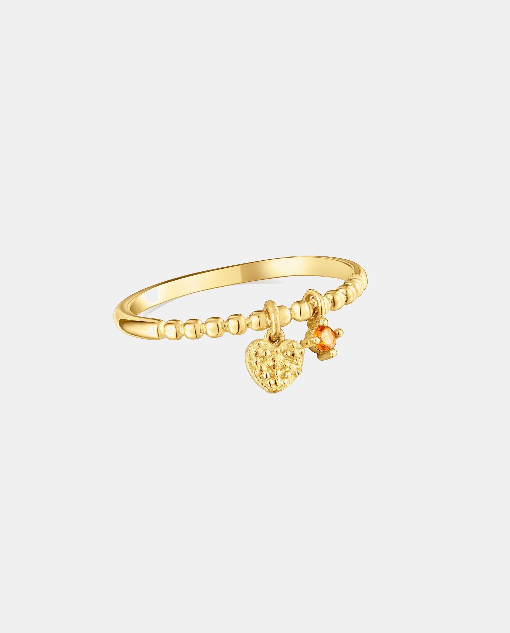 Anel Grain Pequeno Banhado a Ouro de 18 Kt Sobre Prata com Granada Laranja Laranja-2