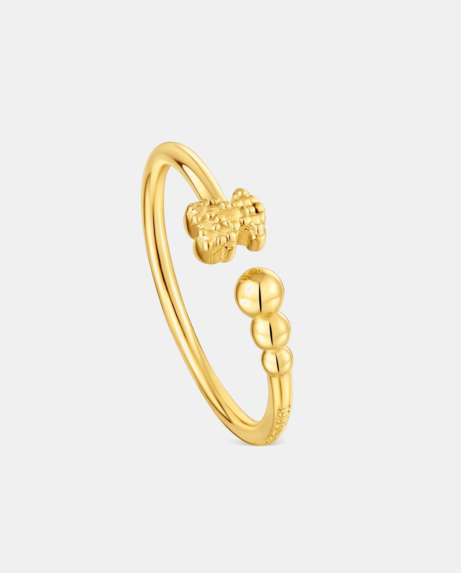 Anel Banhado a Ouro de 18 Kt Sobre Prata Aberto Grain Pequeno Dourado-1