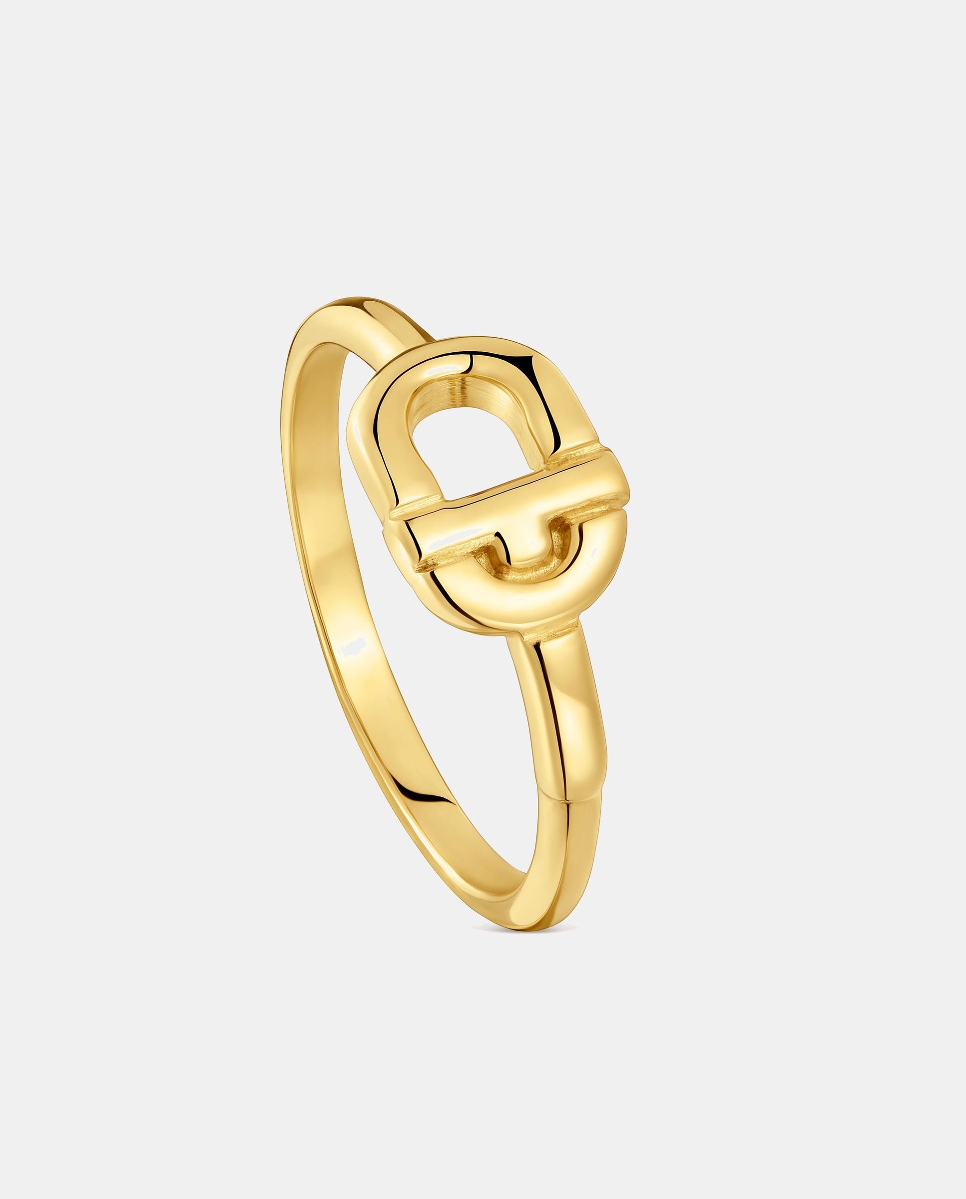 Anel Banhado a Ouro 18 Kt Sobre Prata Manifesto Pequeno Dourado-1