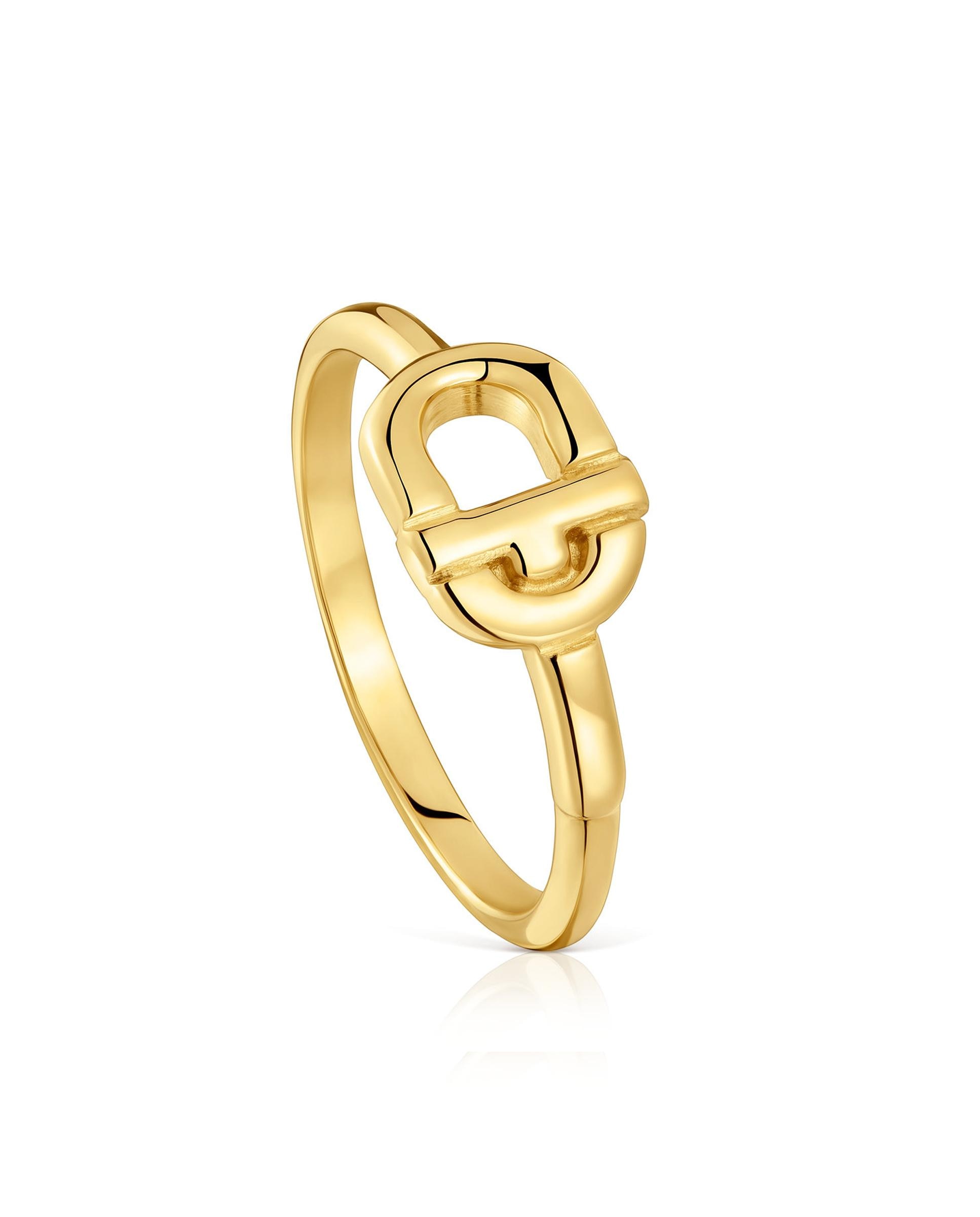 Anel Banhado a Ouro 18 Kt Sobre Prata Manifesto Pequeno Dourado-1