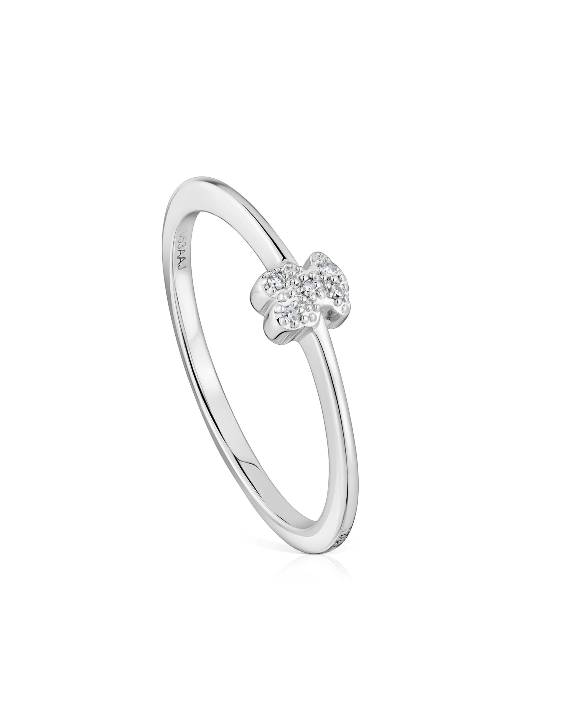 Anel de Ouro Branco e Diamantes Grain Pequeno com Urso Branco-1