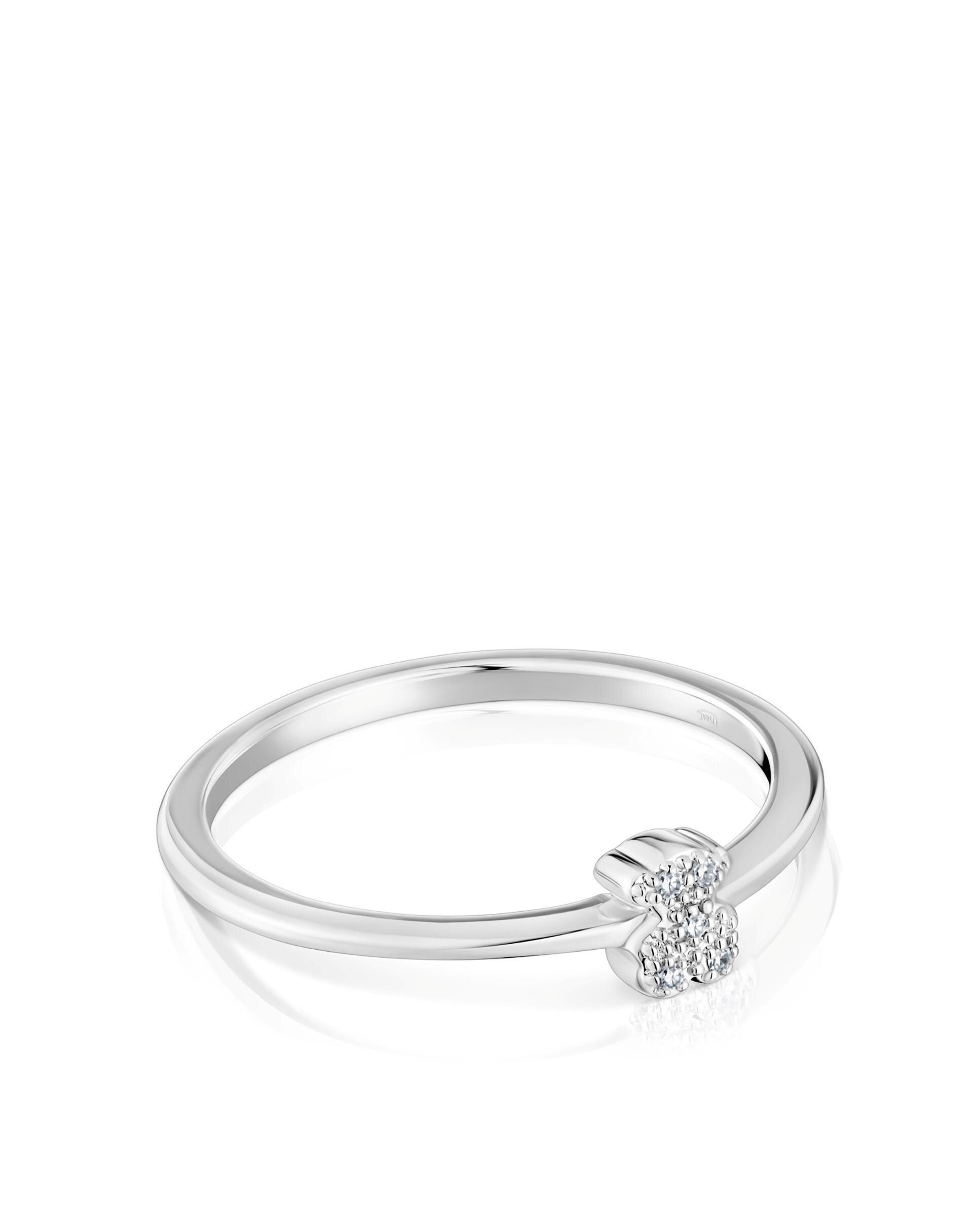Anel de Ouro Branco e Diamantes Grain Pequeno com Urso Branco-2