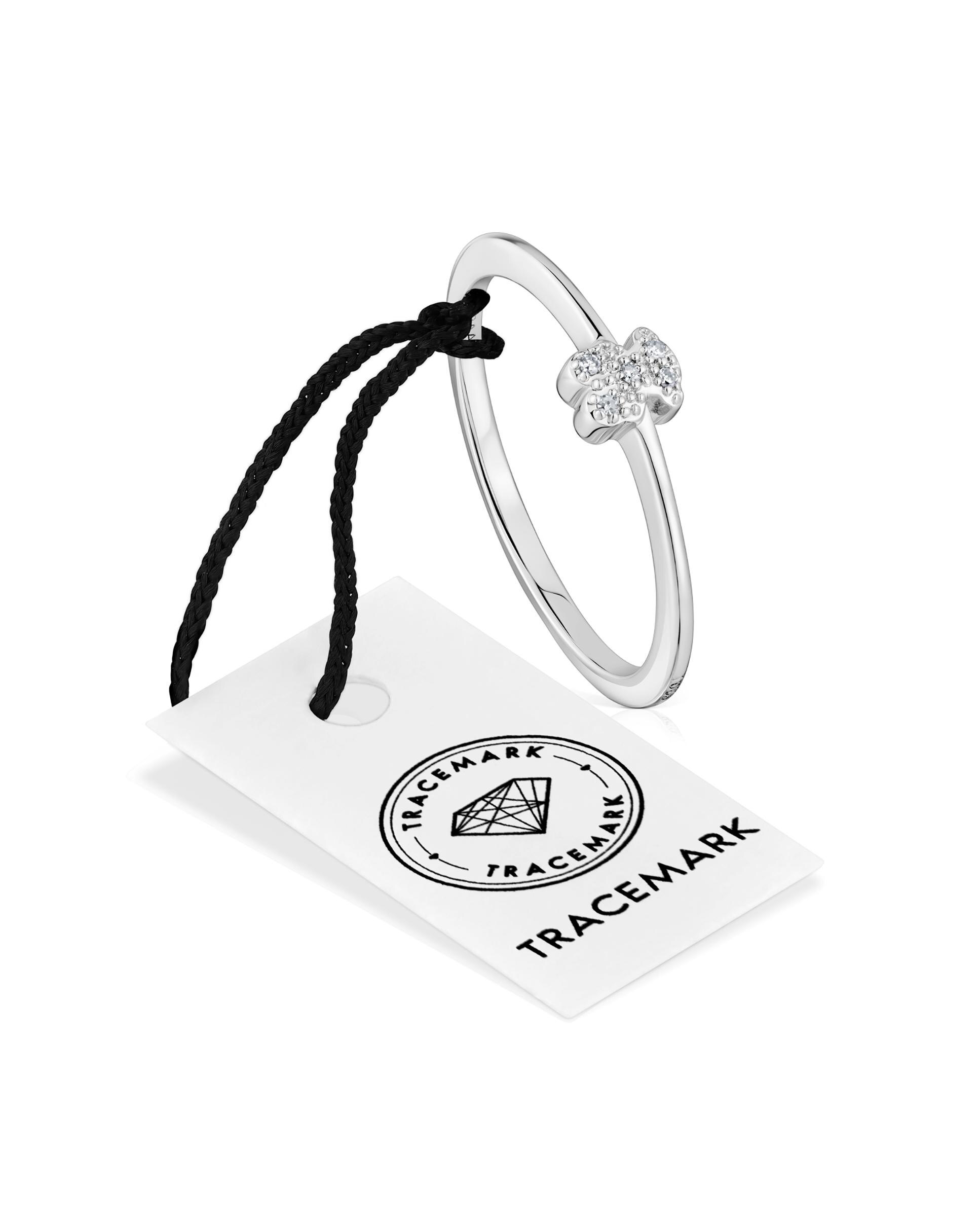 Anel de Ouro Branco e Diamantes Grain Pequeno com Urso Branco-4