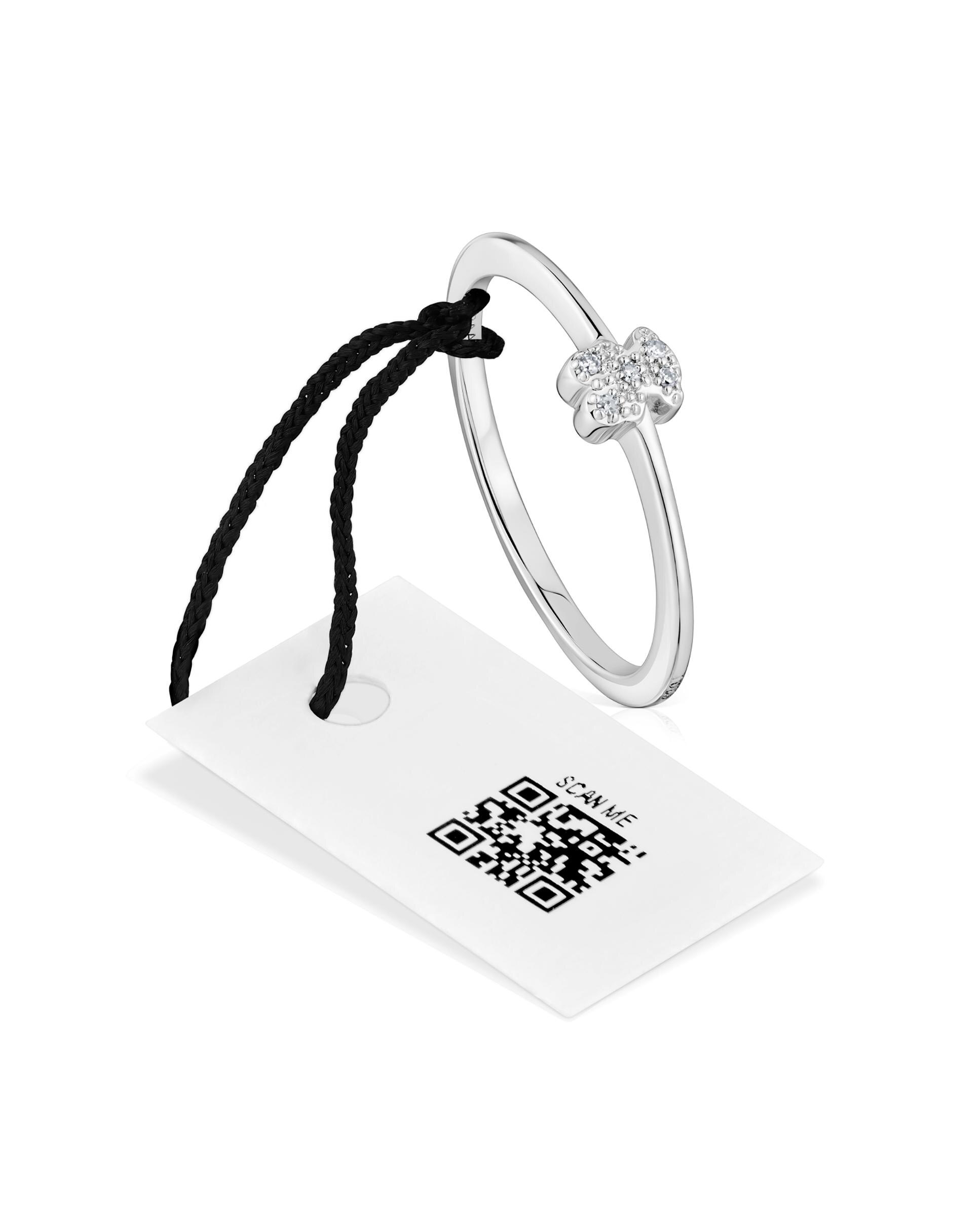 Anel de Ouro Branco e Diamantes Grain Pequeno com Urso Branco-5