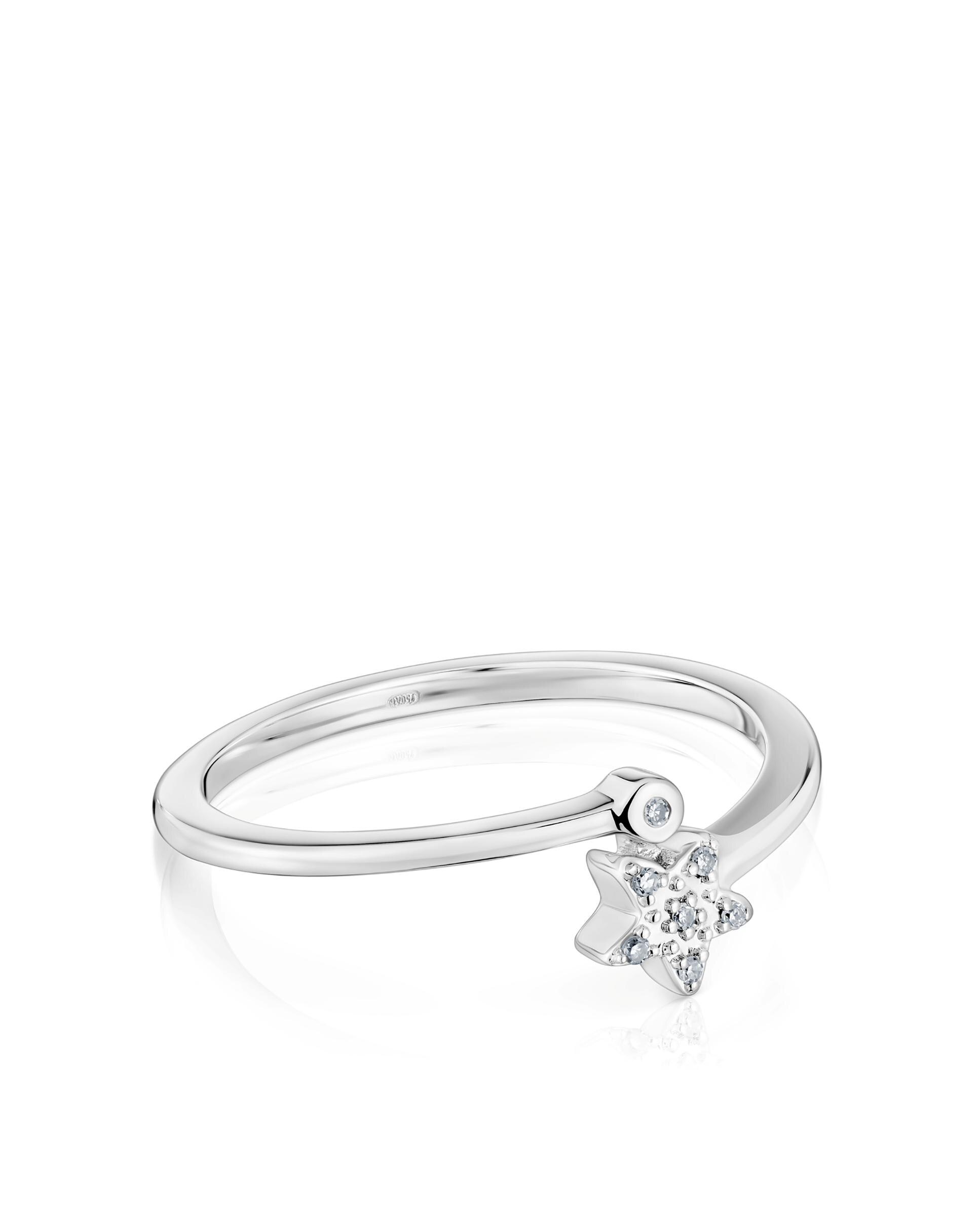 Anel Grain pequeno estrela em ouro branco com diamantes Branco-2