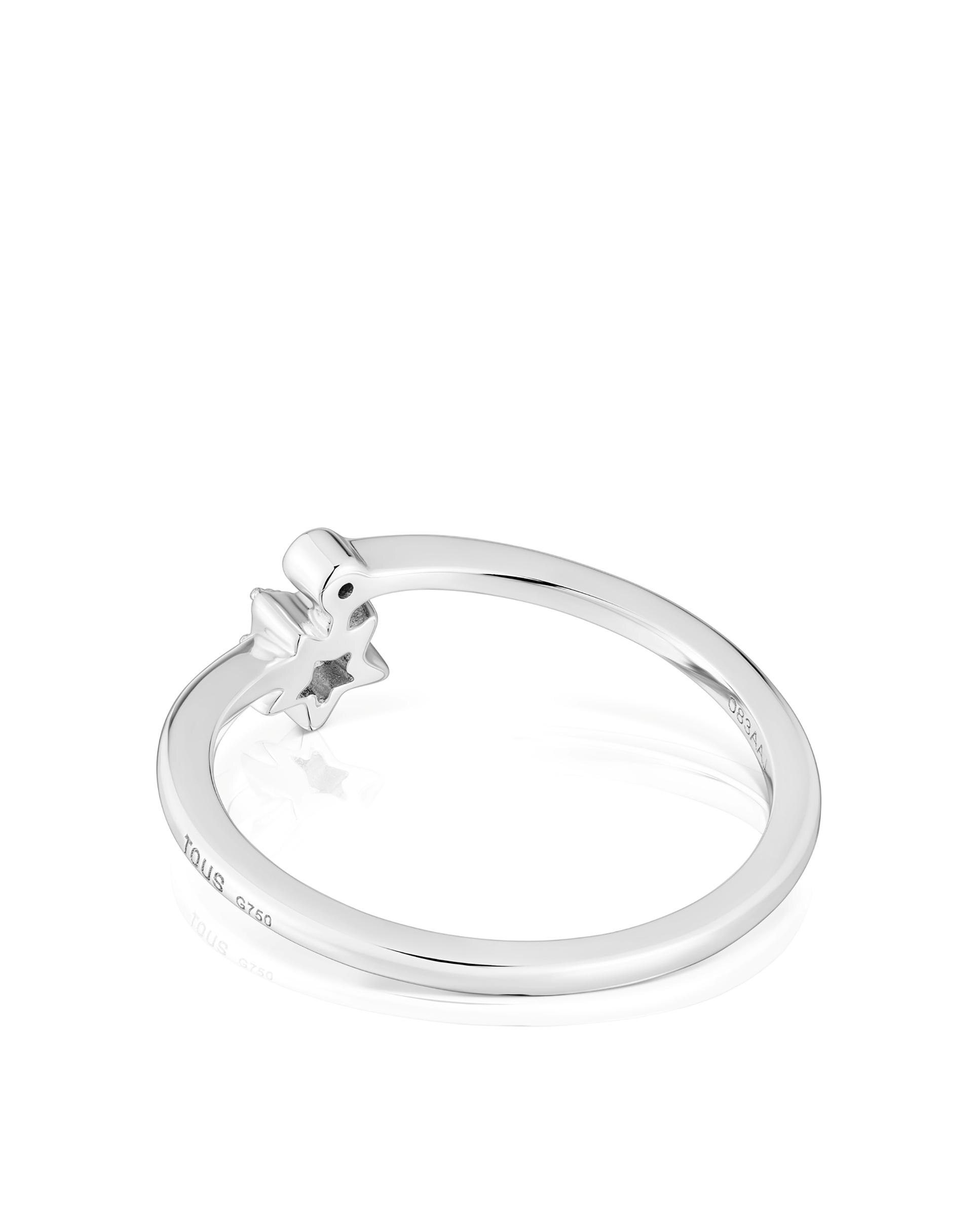 Anel Grain pequeno estrela em ouro branco com diamantes Branco-3