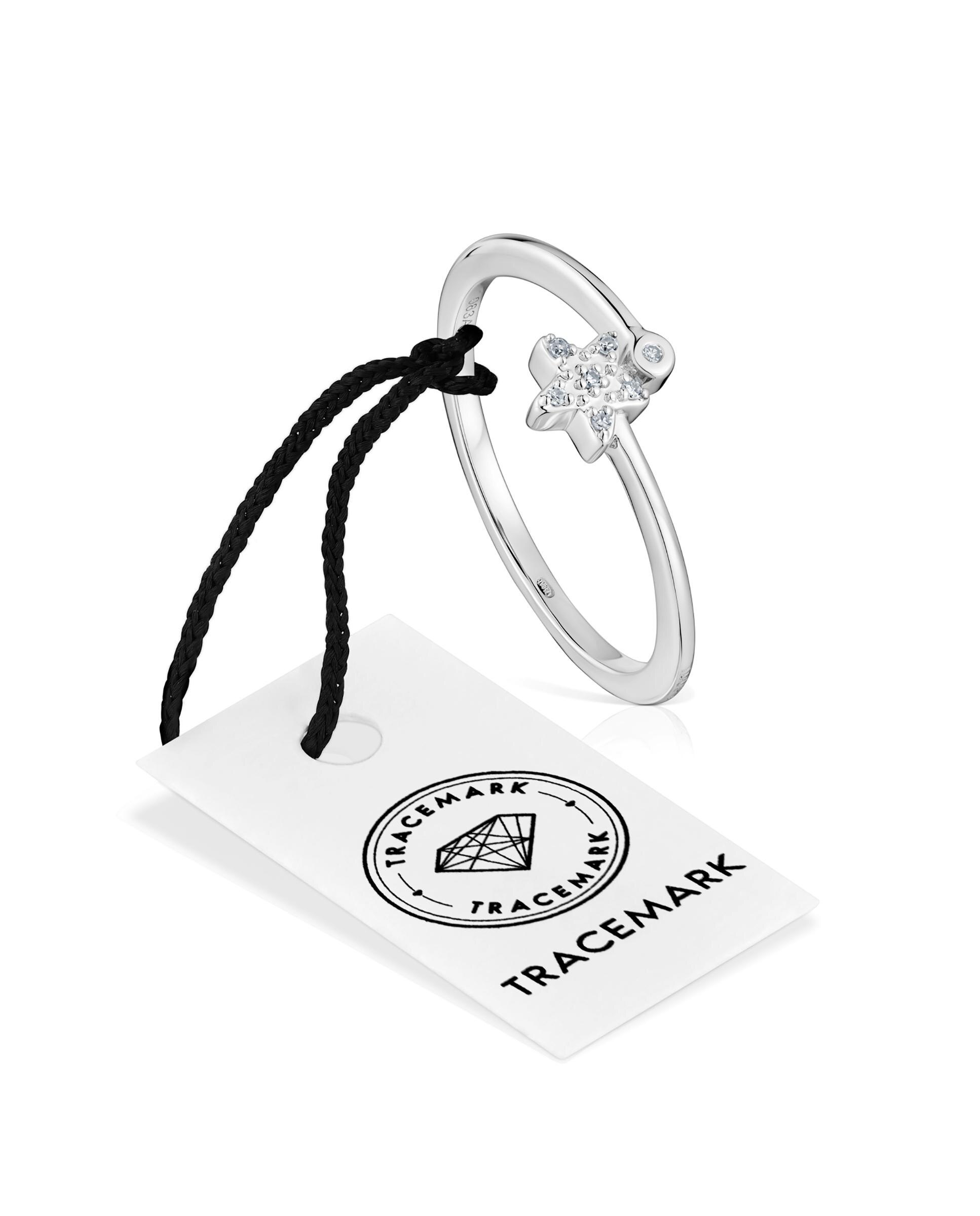 Anel Grain pequeno estrela em ouro branco com diamantes Branco-4