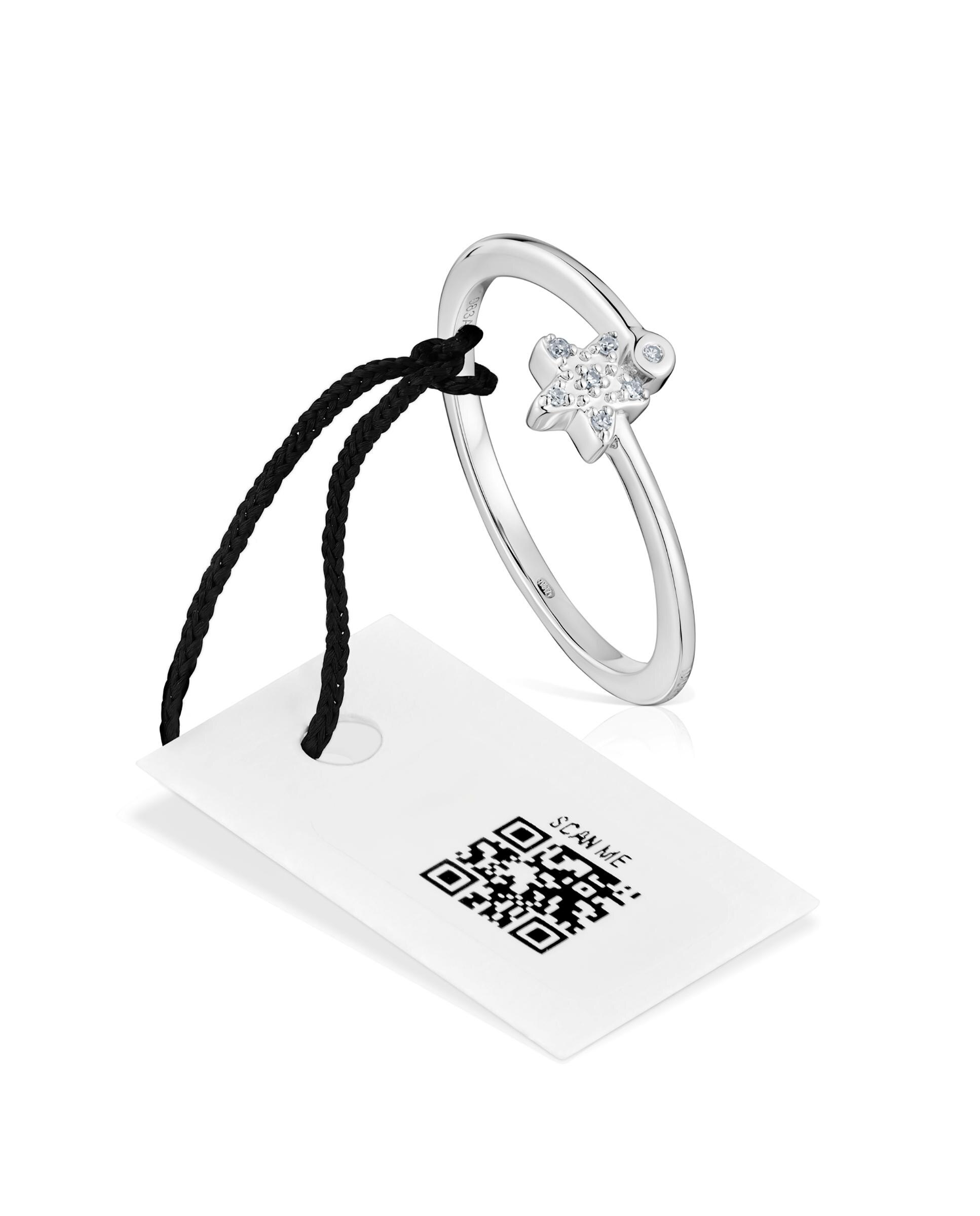 Anel Grain pequeno estrela em ouro branco com diamantes Branco-5