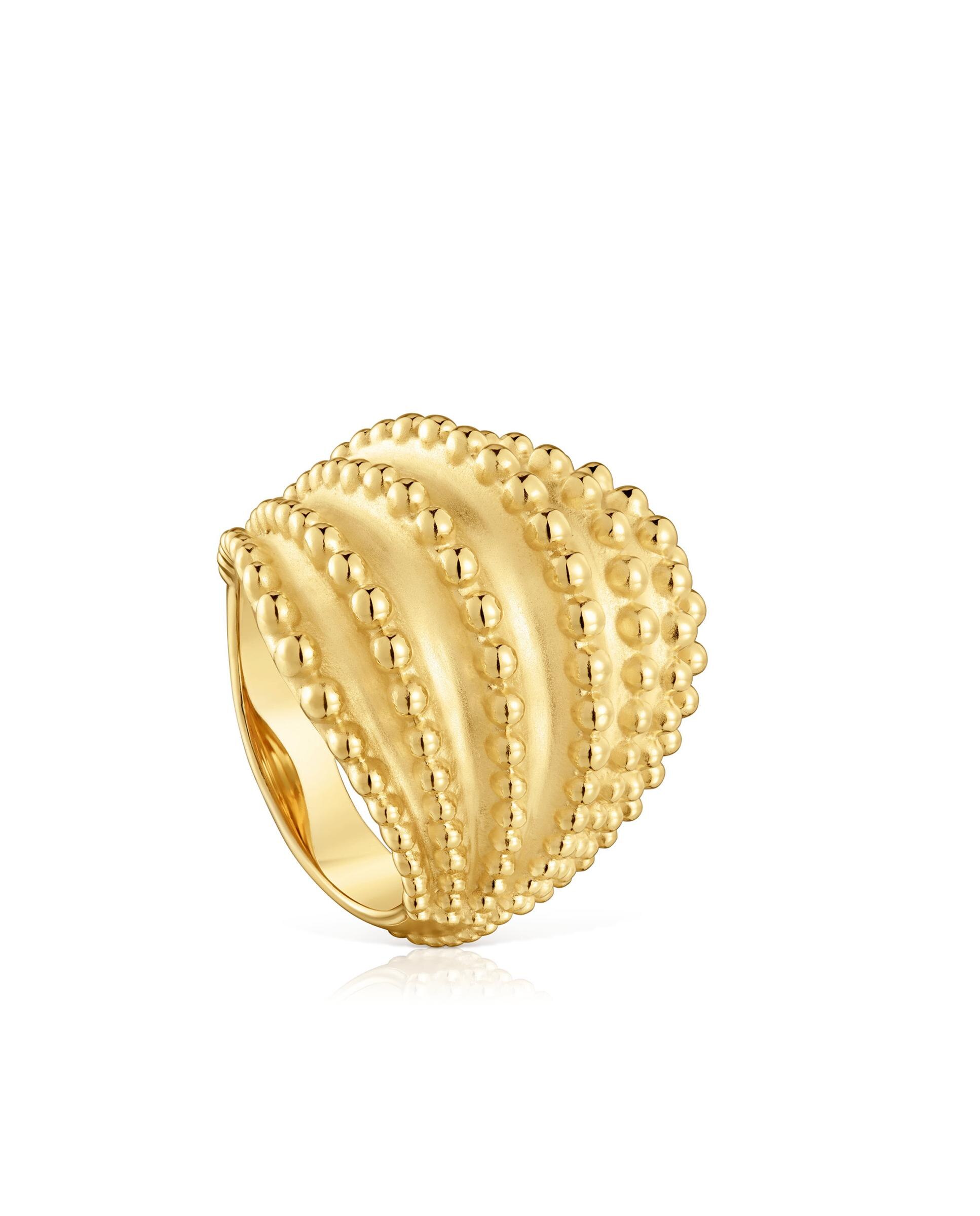 Anel Grain Grande Banhado em Ouro de 18 Kt Sobre Prata Ouro-1