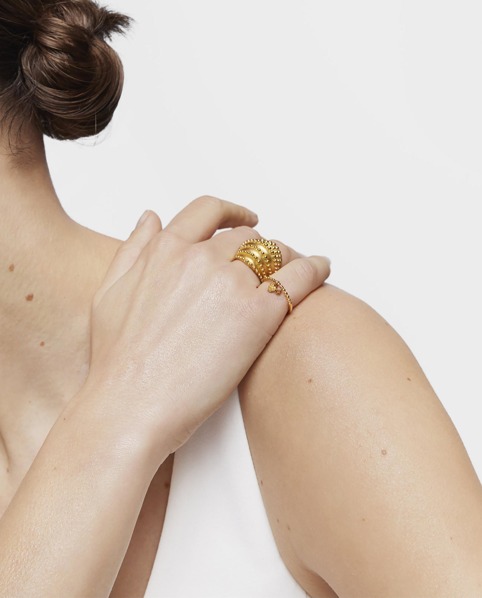 Anel Grain Grande Banhado em Ouro de 18 Kt Sobre Prata Ouro-4
