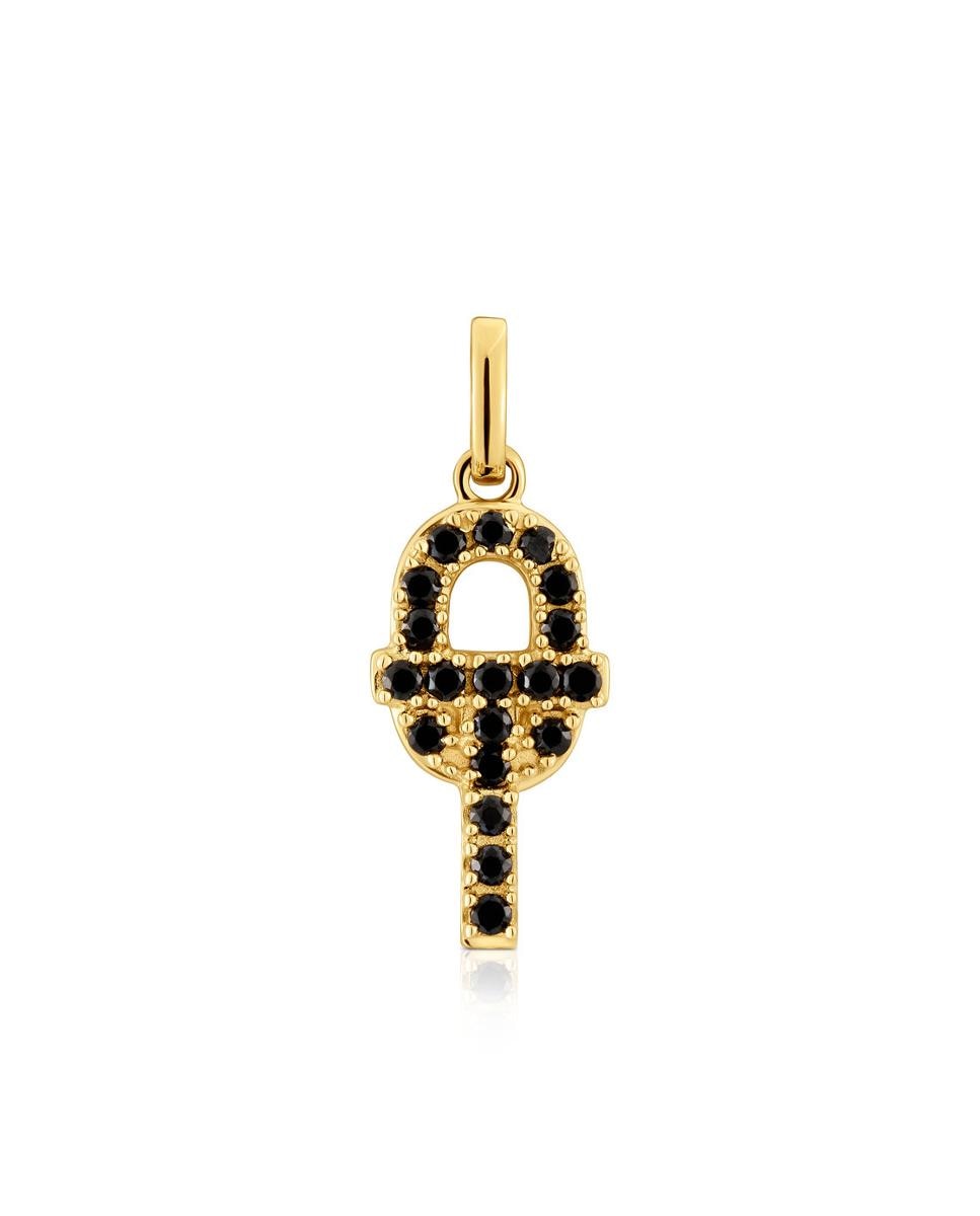 Pendente Manifesto Pequeno de Ouro e Espinelas Preto-1