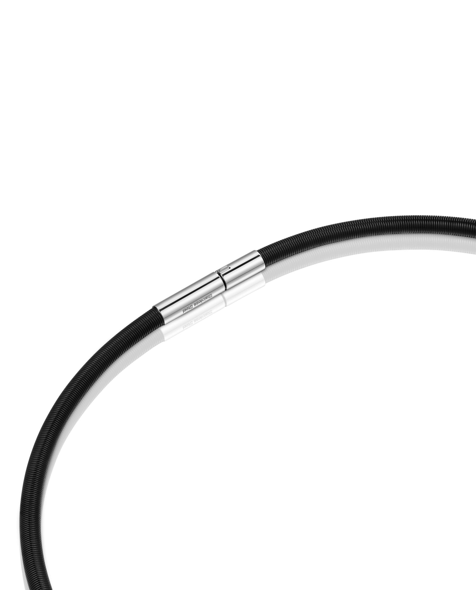 Colar Mesh Tube de Aço Ip em Preto Preto / Prata-3