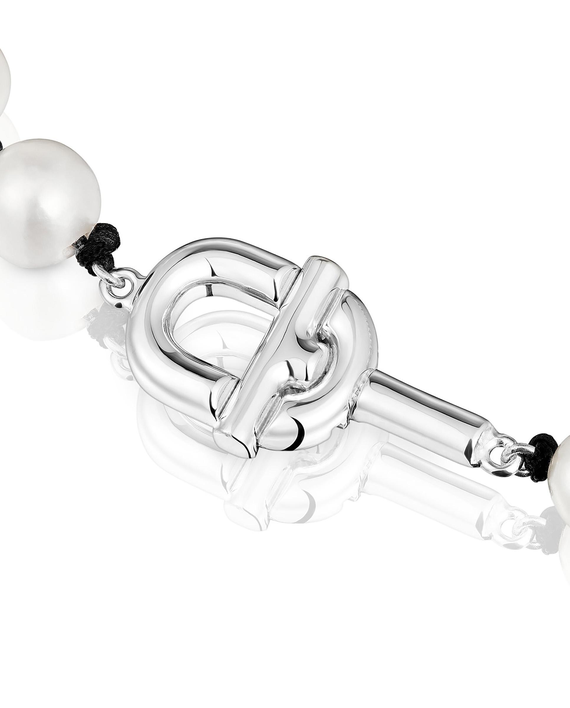Colar Manifesto de Nylon em Preto com Pérolas Branco-3