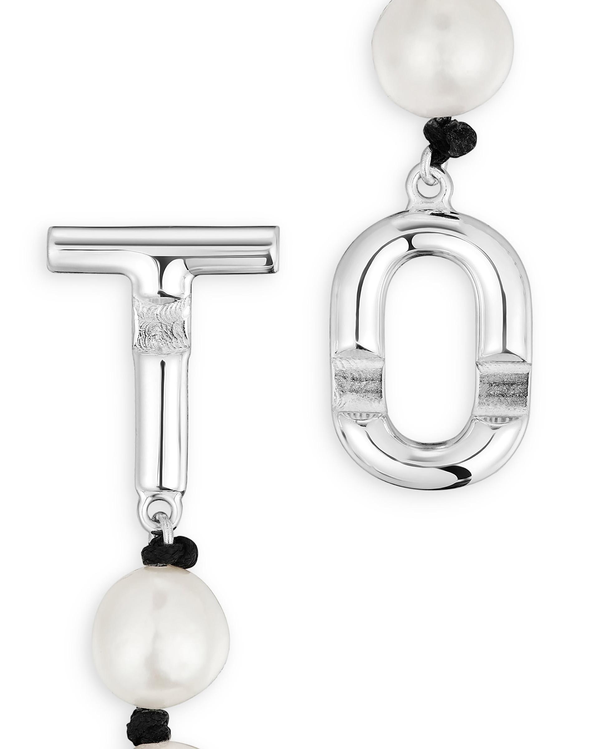 Colar Manifesto de Nylon em Preto com Pérolas Branco-4