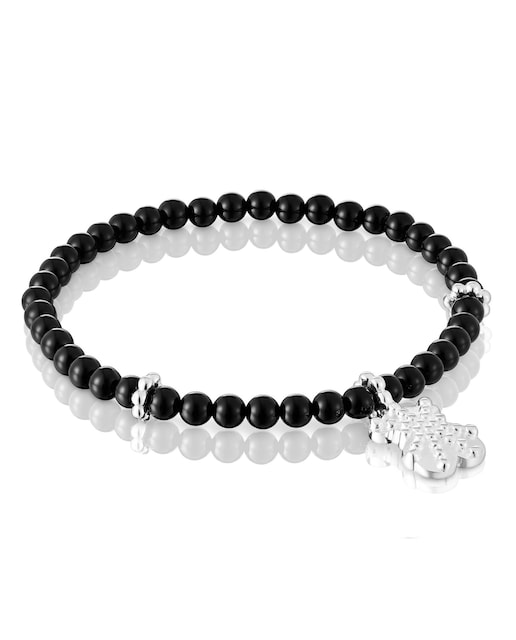 Imagem 0 de Pulseira Elástica Grain de Prata com Ónix e Urso