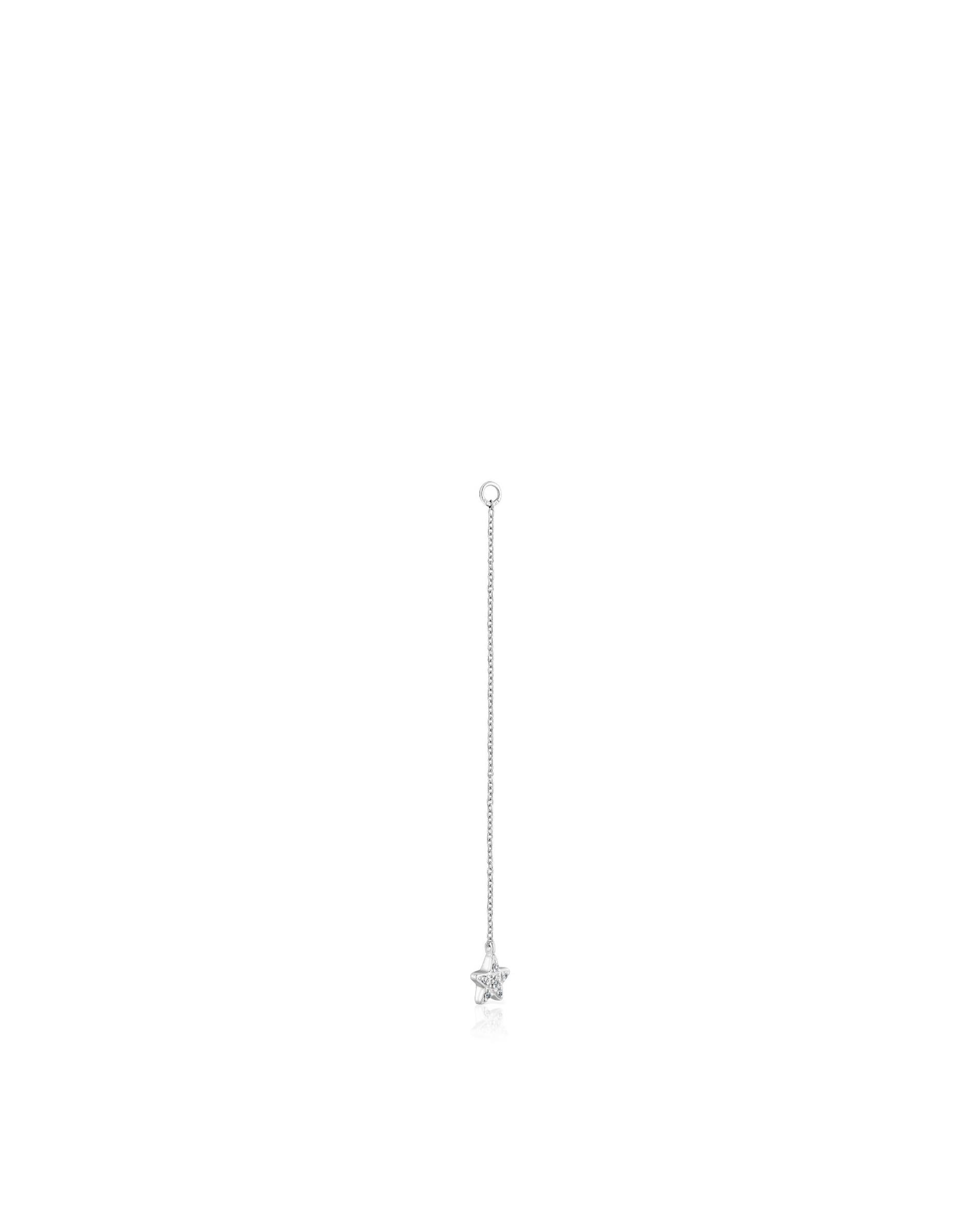Brinco solto Grain comprido estrela em ouro branco com diamantes Branco-2