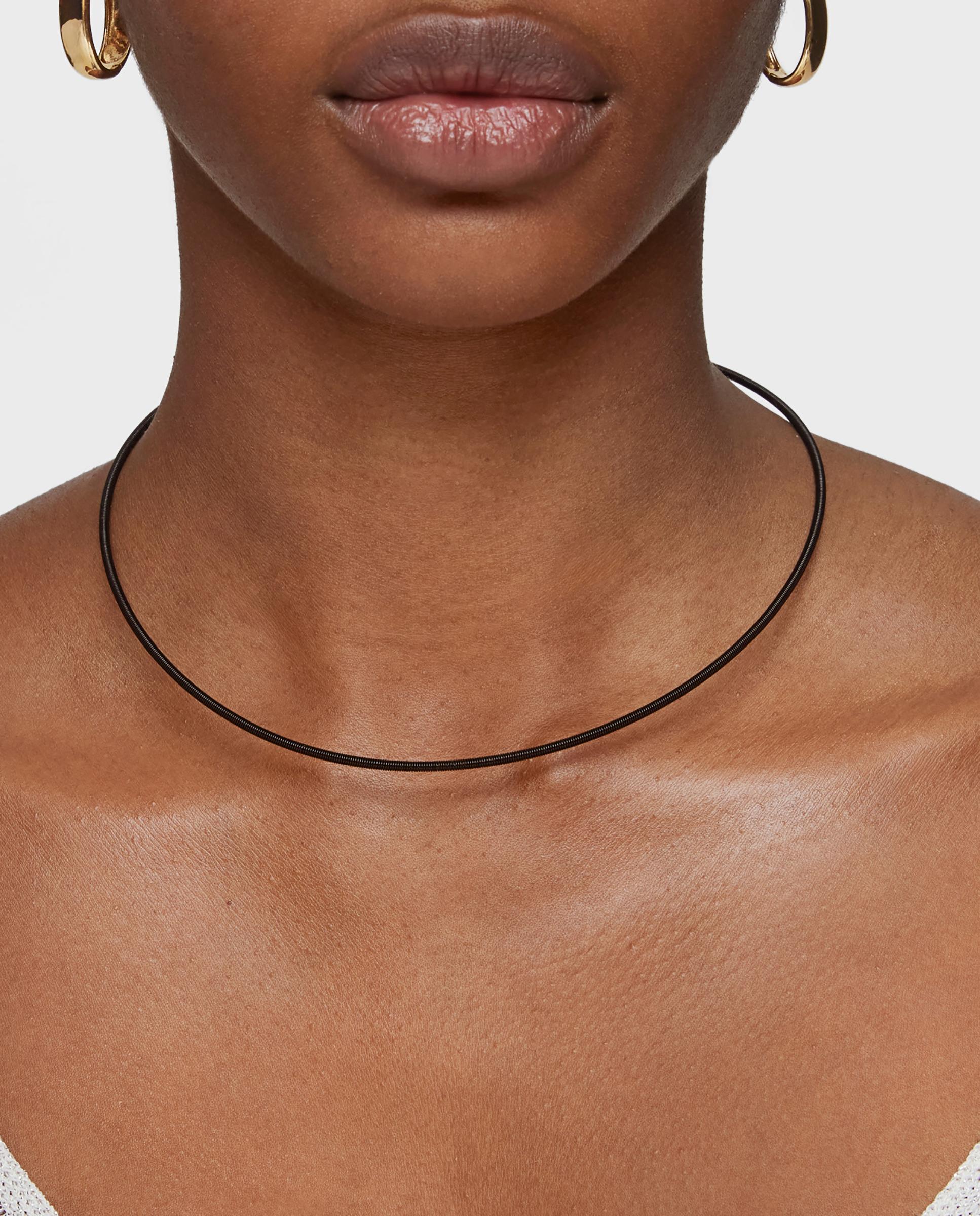 Colar Mesh Tube de Aço Ip em Preto Preto / Prata-5