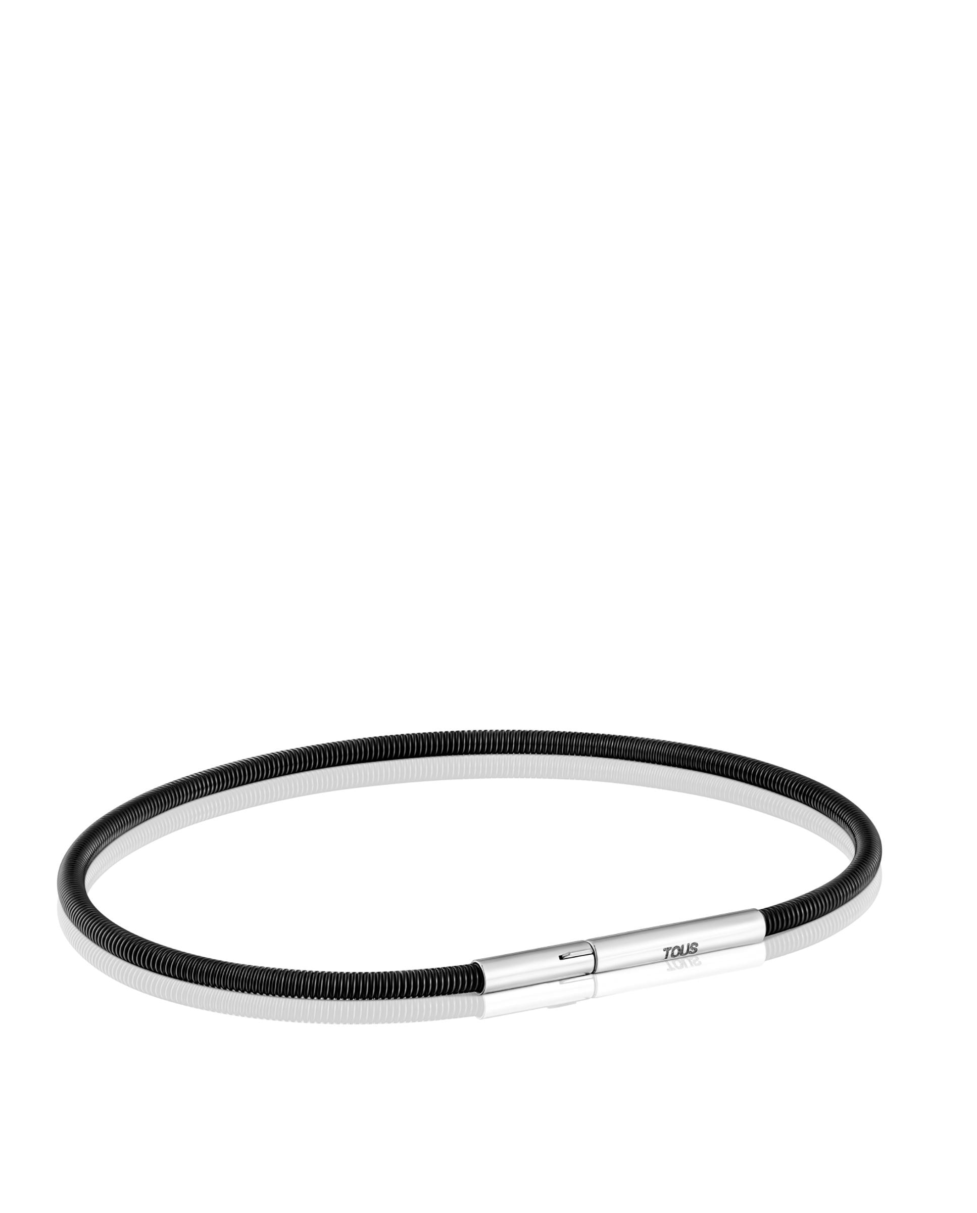 Pulseira de Corrente Mesh Tube de Aço Ip em Preto Preto / Prata-3