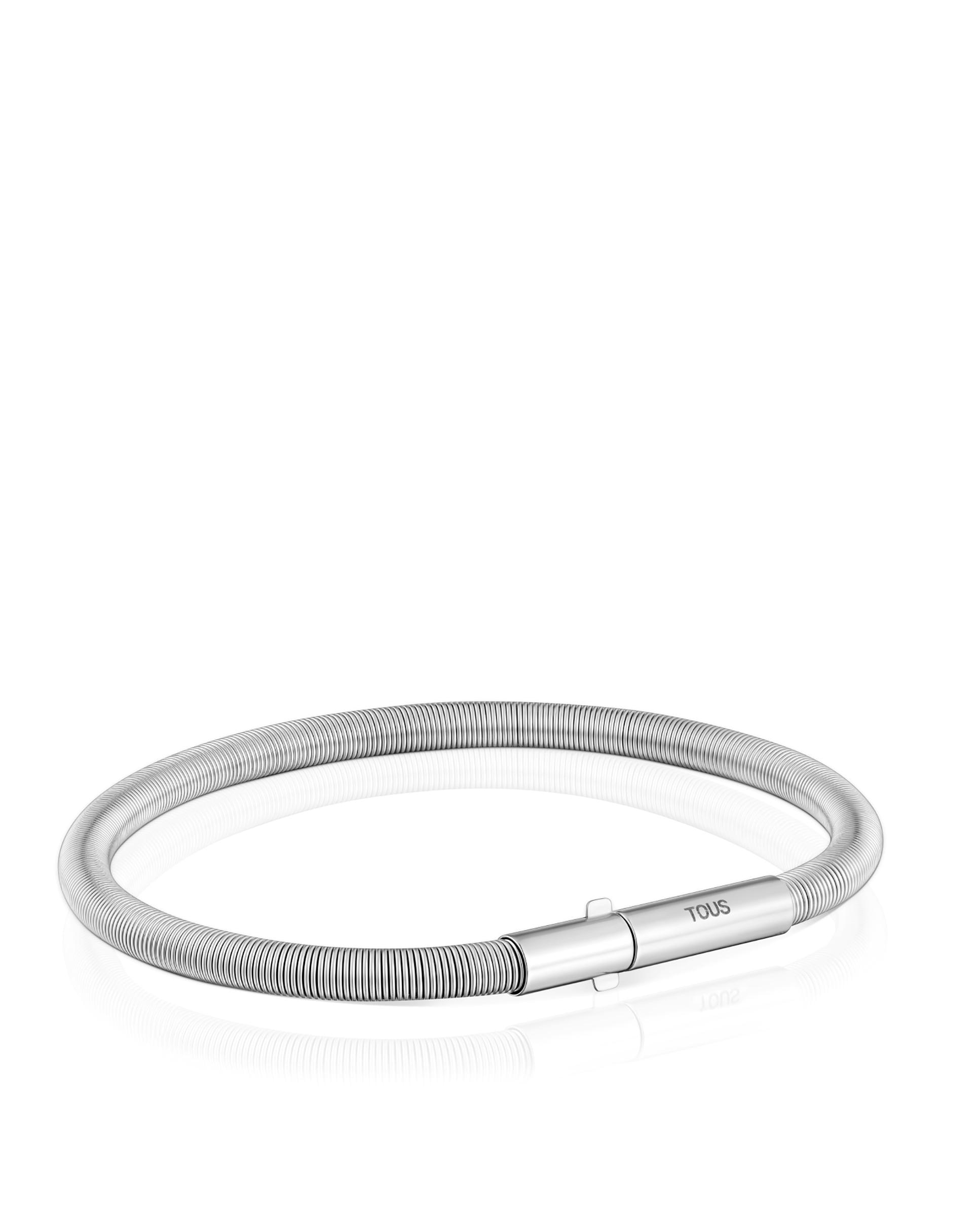 Pulseira Rígida Mesh Tube de Aço em Prateado Prateado-3