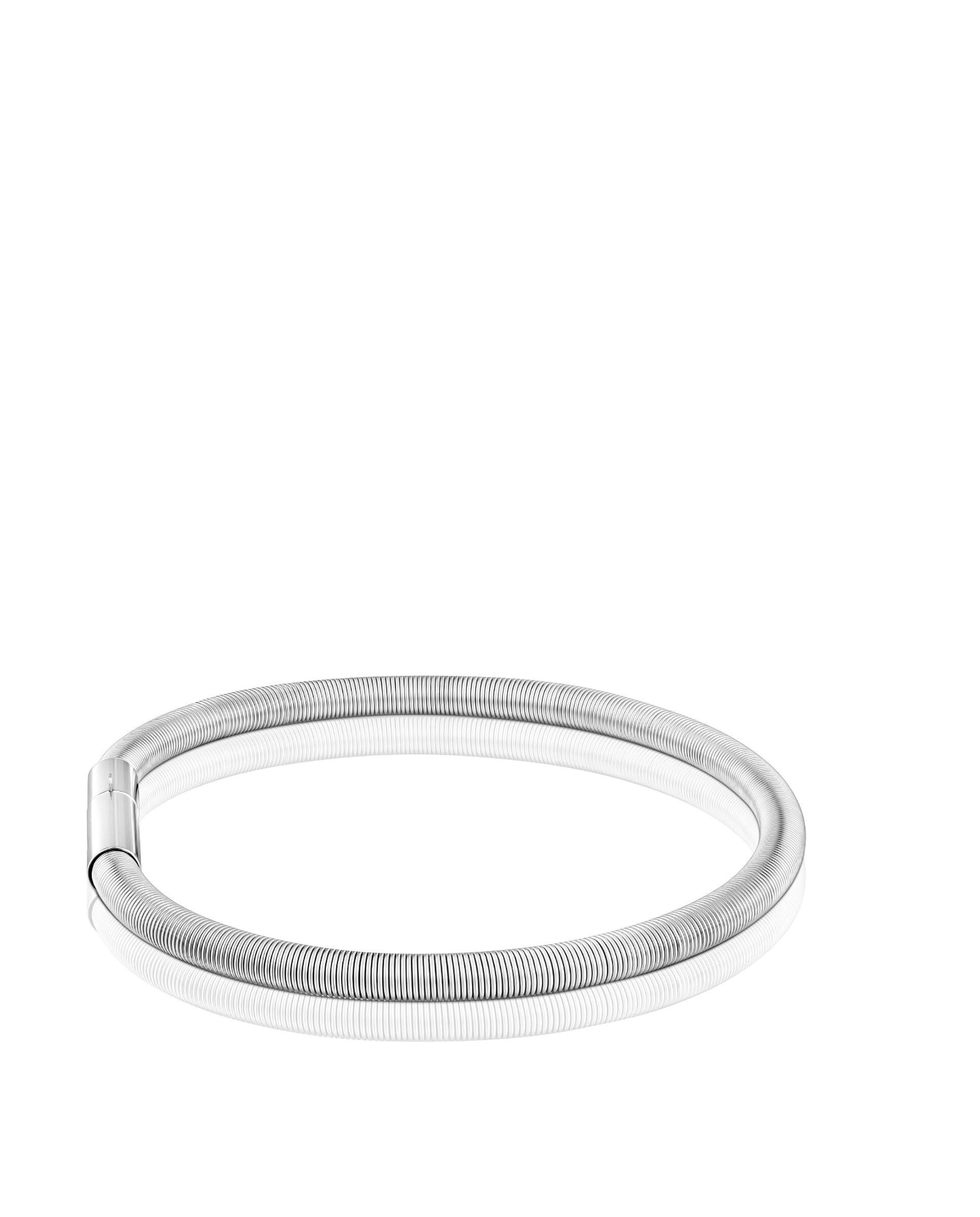 Pulseira de Corrente Mesh Tube Lisa de Aço em Prateado Prateado-2