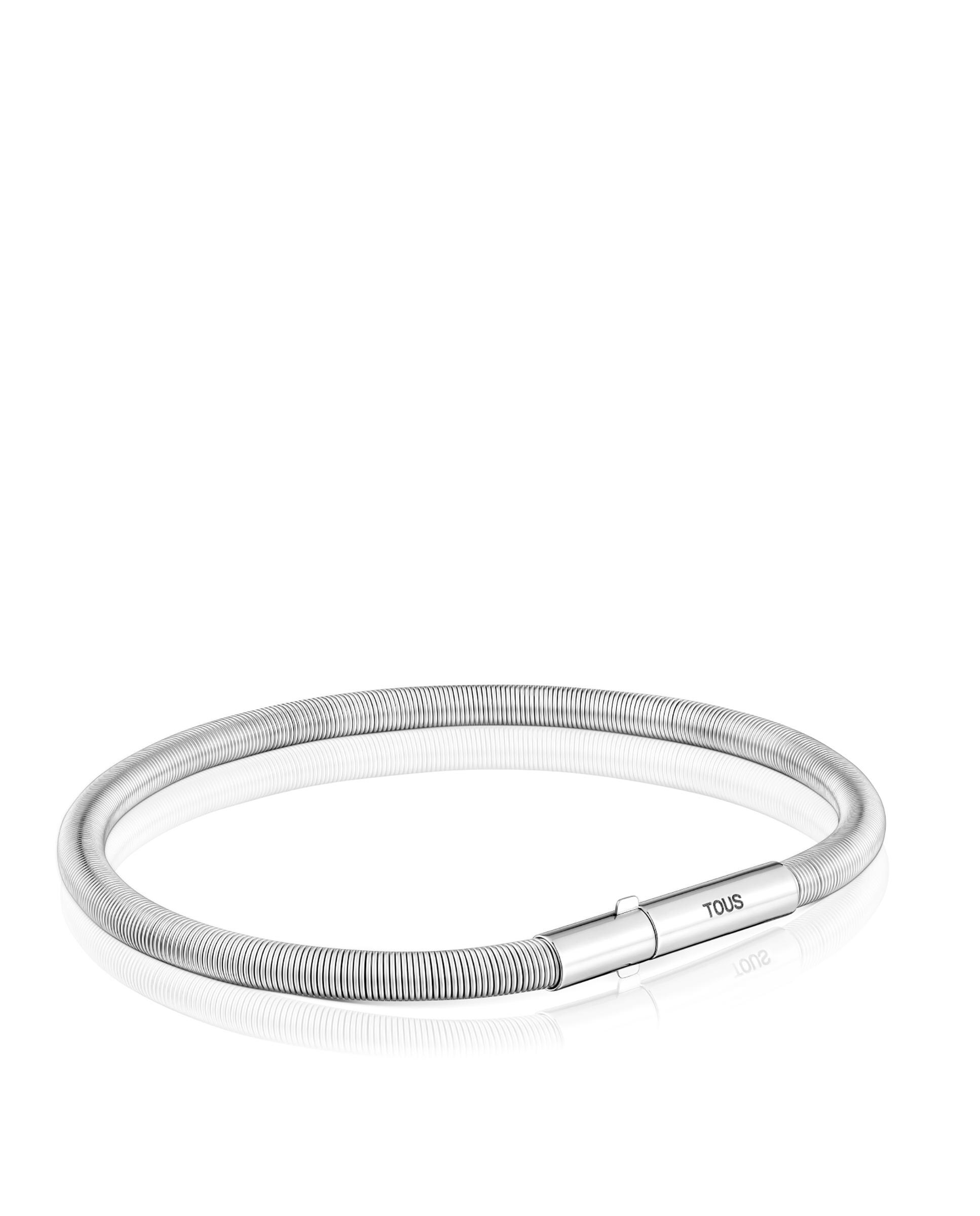 Pulseira de Corrente Mesh Tube Lisa de Aço em Prateado Prateado-3