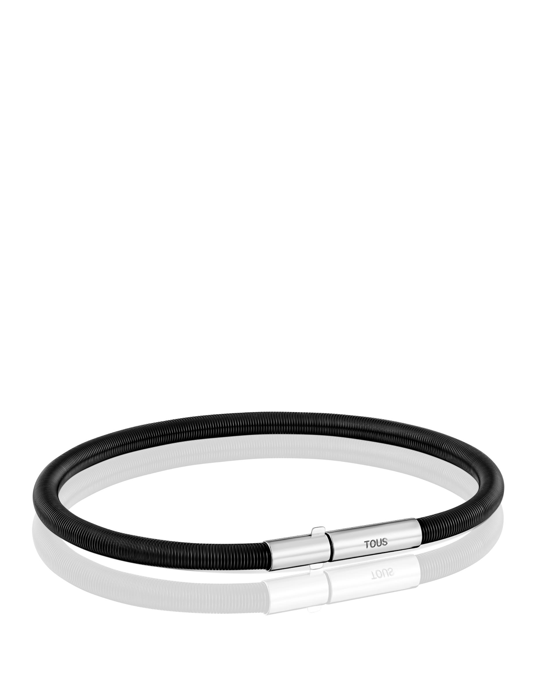 Pulseira de Corrente Mesh Tube de Aço Ip em Preto Preto / Prata-3