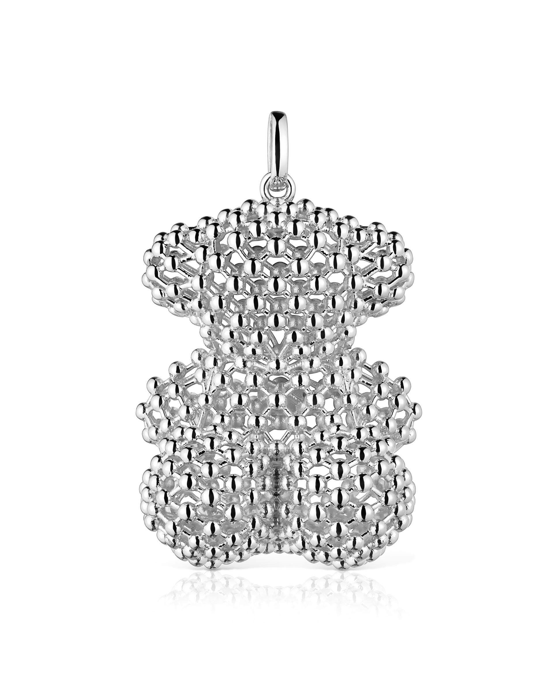 Pendentes Bold Bear de Urso Texturizado em Prateado Prateado-1