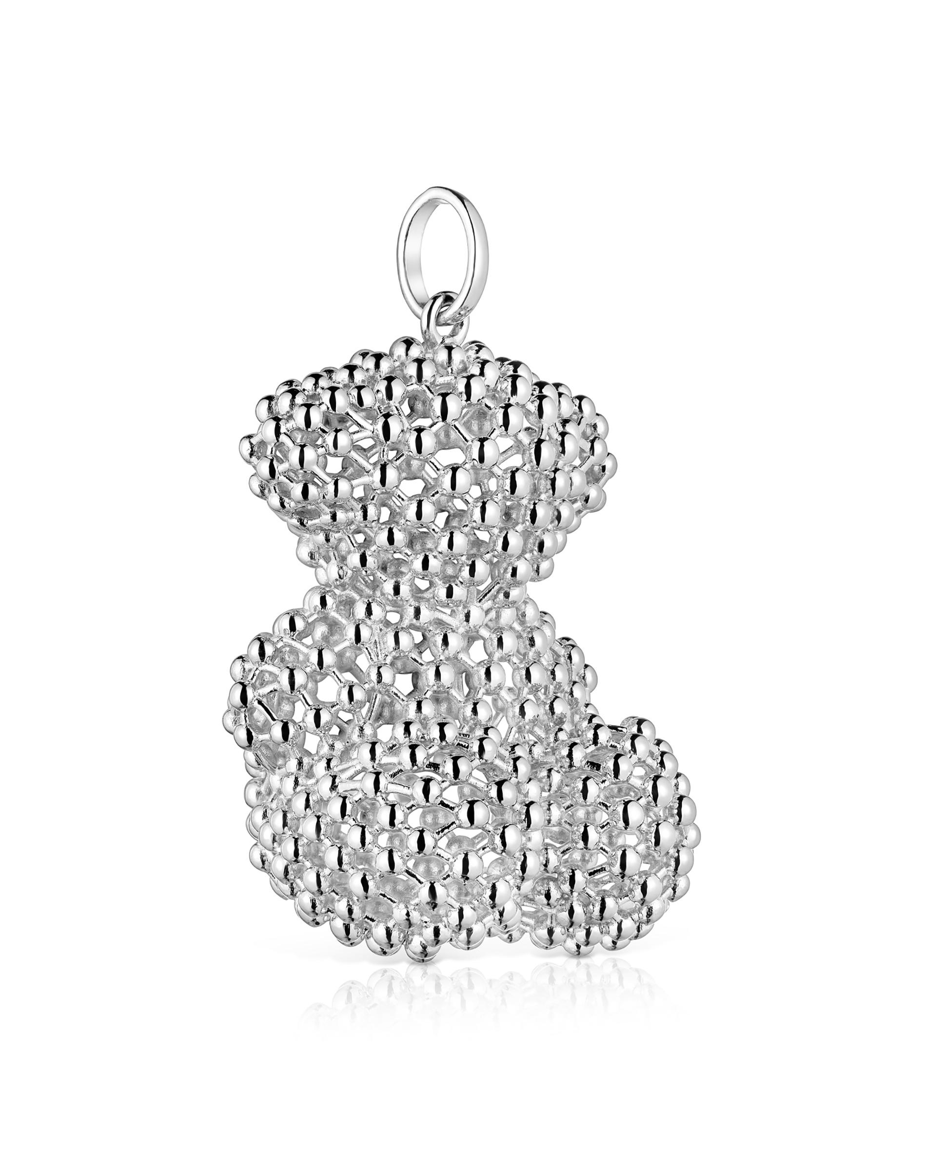 Pendentes Bold Bear de Urso Texturizado em Prateado Prateado-2