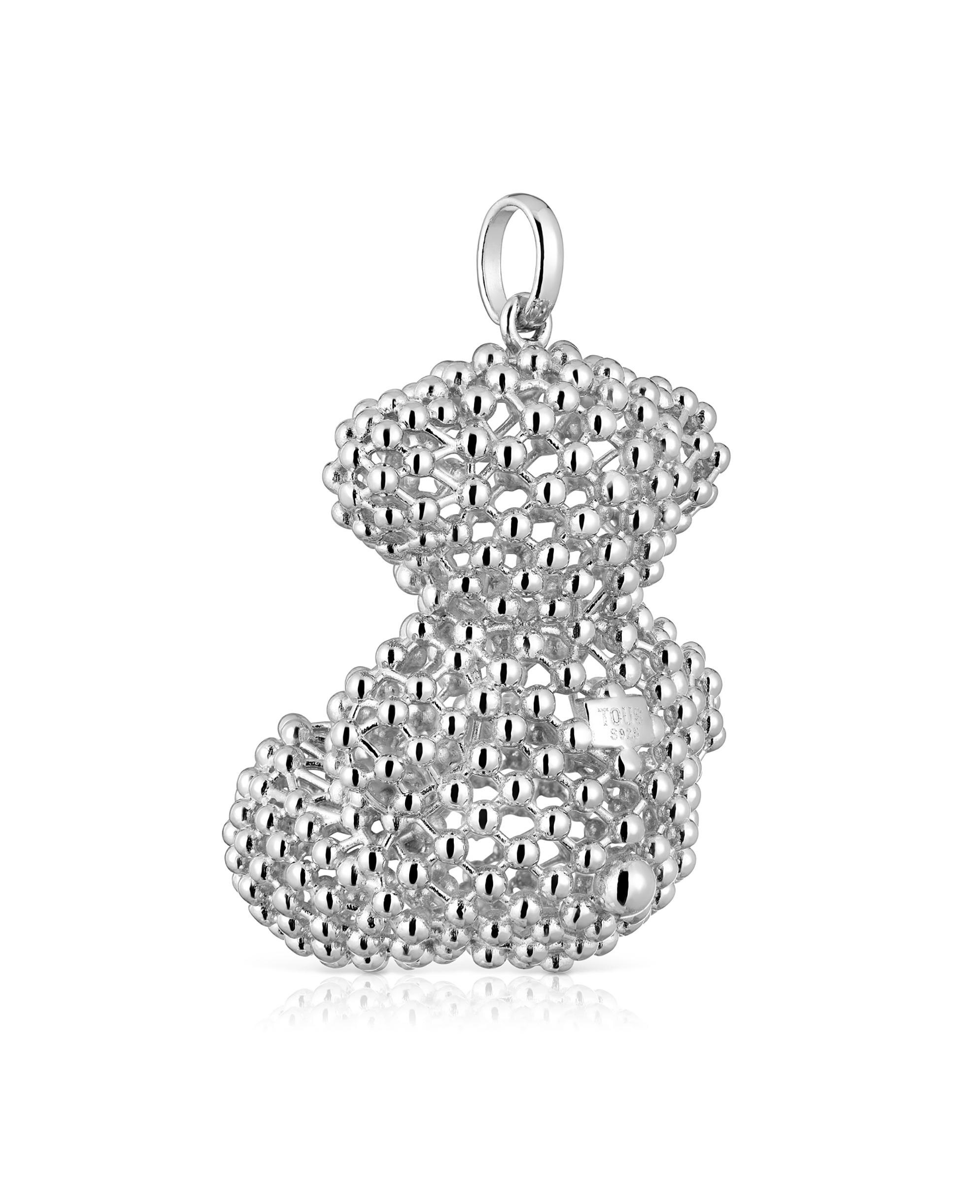 Pendentes Bold Bear de Urso Texturizado em Prateado Prateado-3