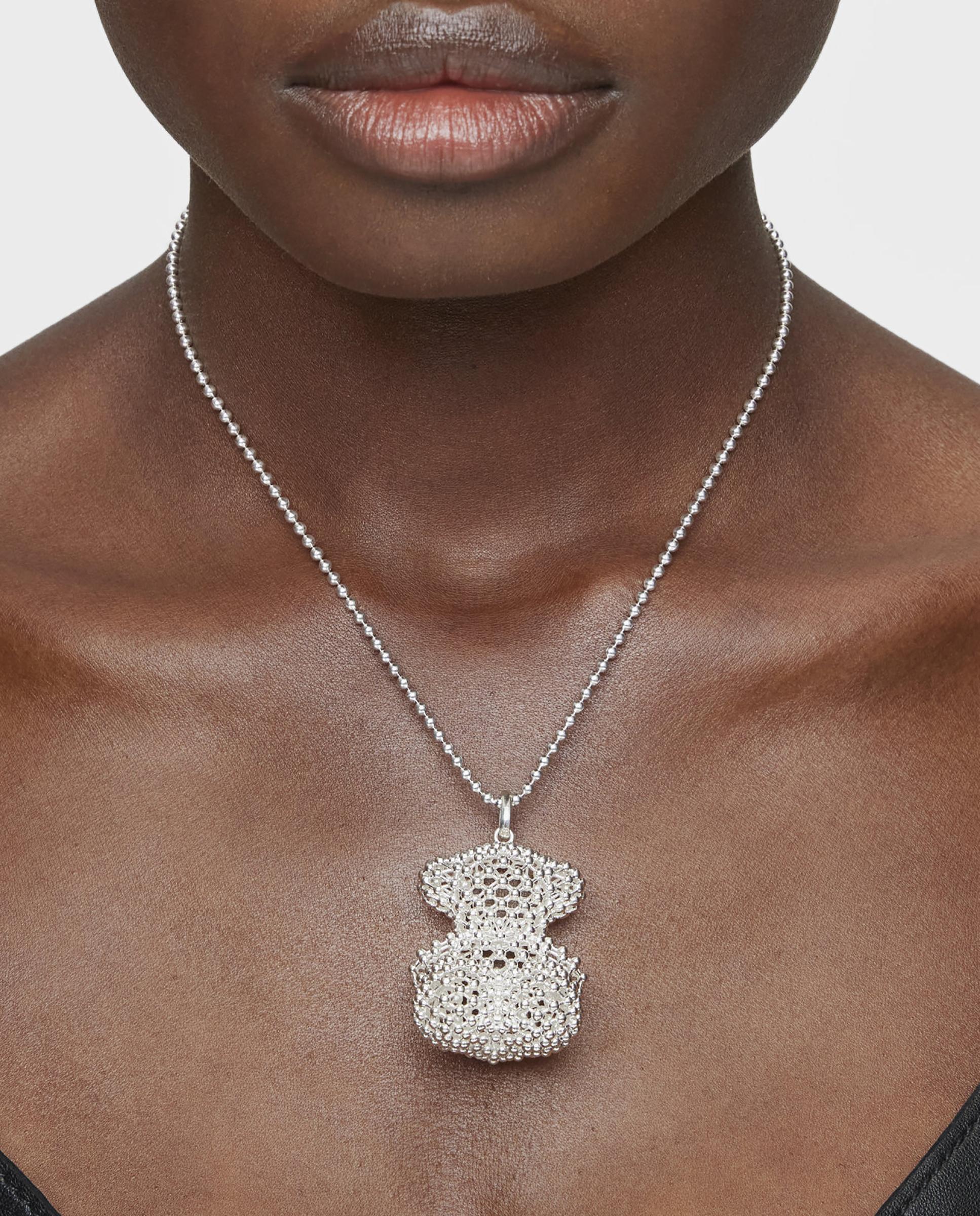 Pendentes Bold Bear de Urso Texturizado em Prateado Prateado-4