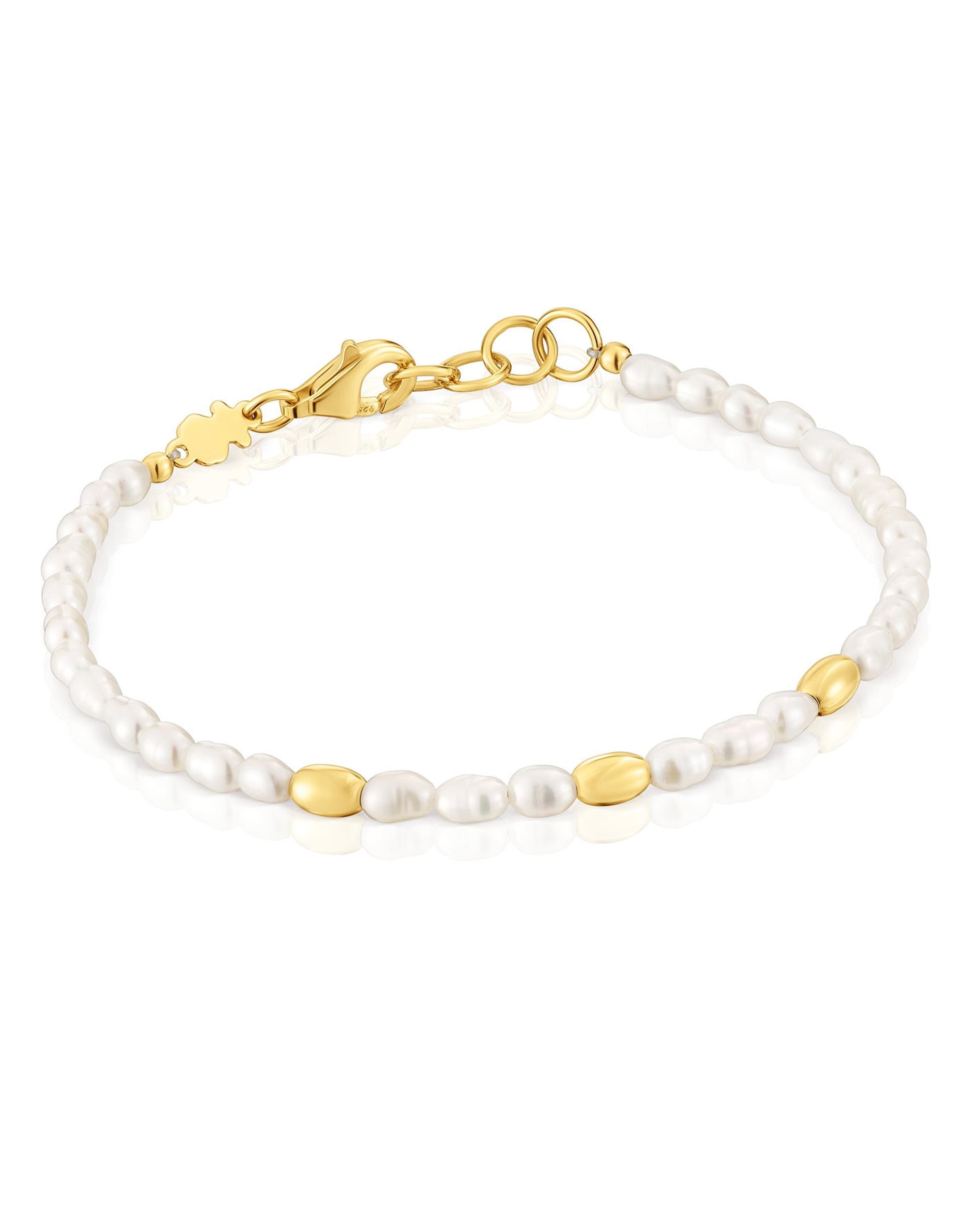 Pulseira de Corrente Gloss com Pérolas Banhada a Ouro de 18 Kt em Prata Branco-1