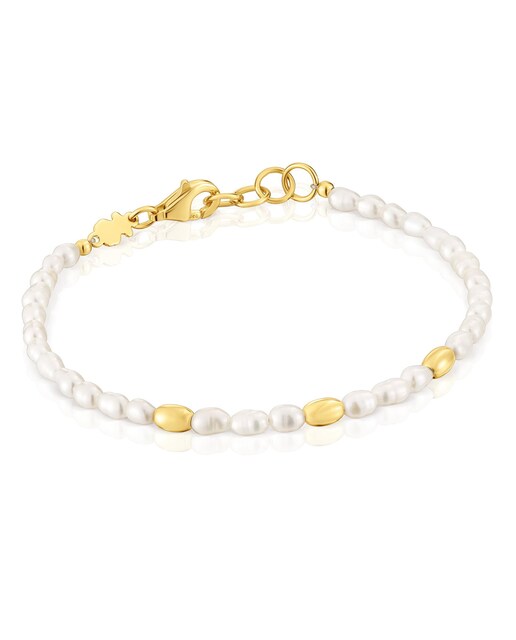 Imagem 0 de Pulseira Gloss com Pérolas Banhada em Ouro de 18 Kt Sobre Prata