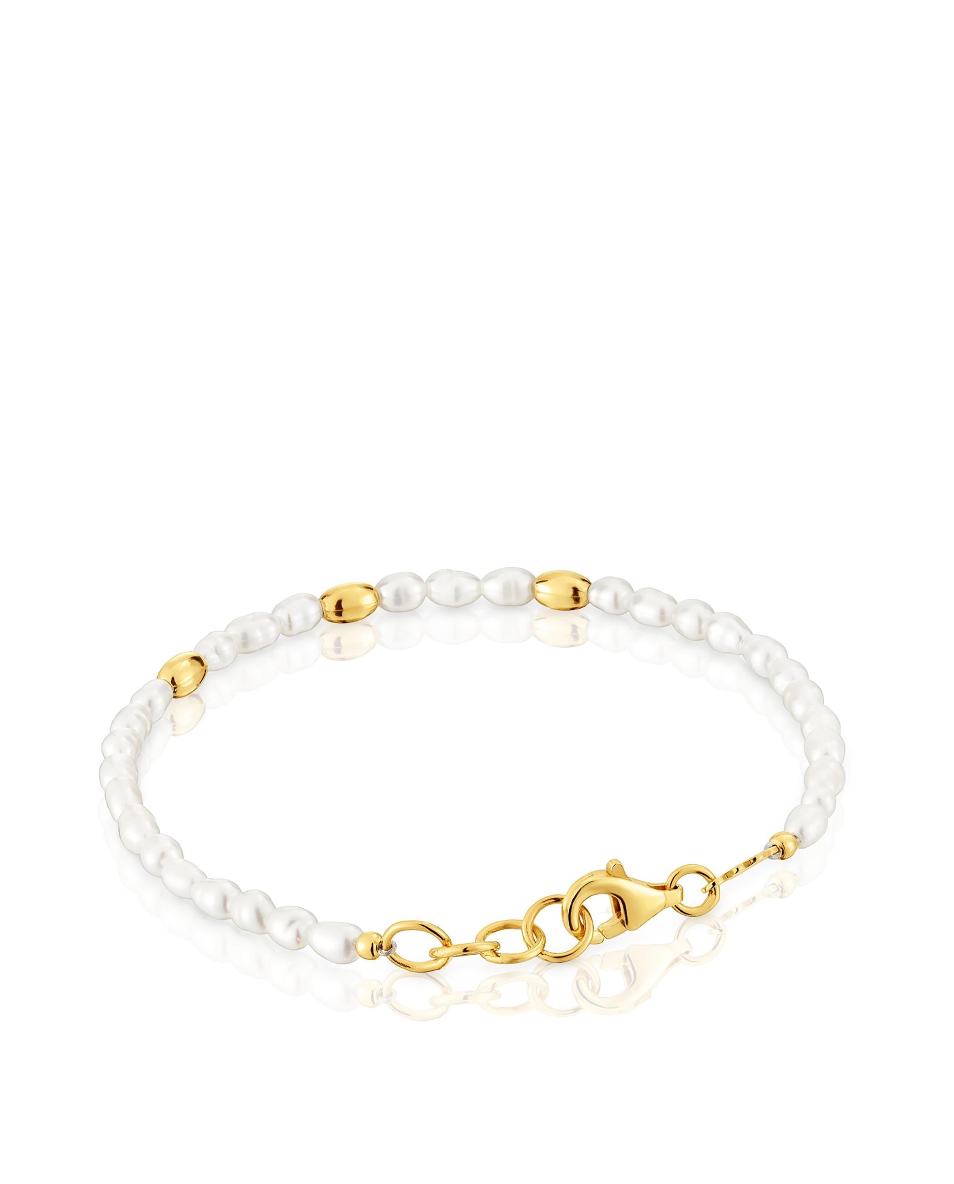 Pulseira de Corrente Gloss com Pérolas Banhada a Ouro de 18 Kt em Prata Branco-2