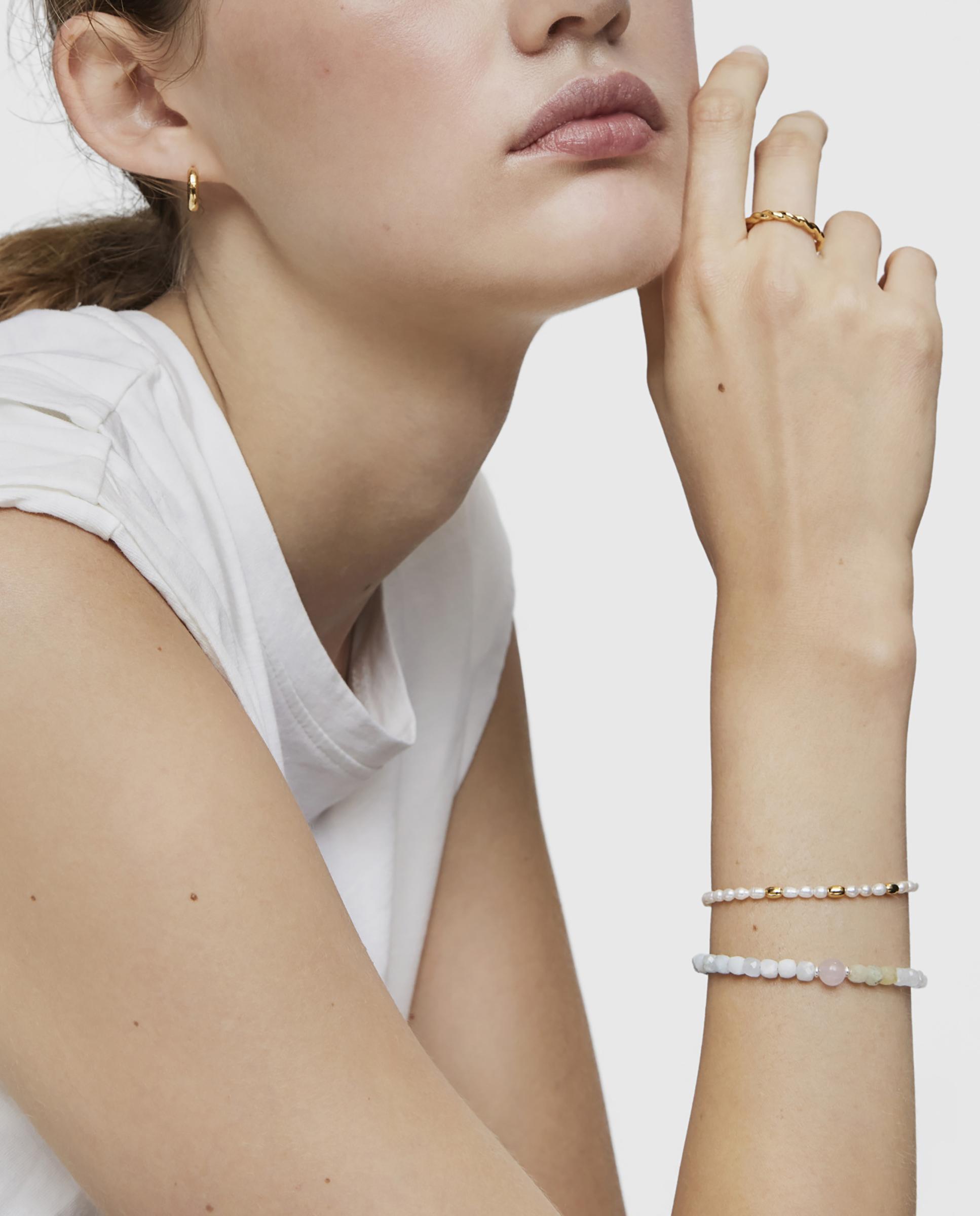 Pulseira de Corrente Gloss com Pérolas Banhada a Ouro de 18 Kt em Prata Branco-4
