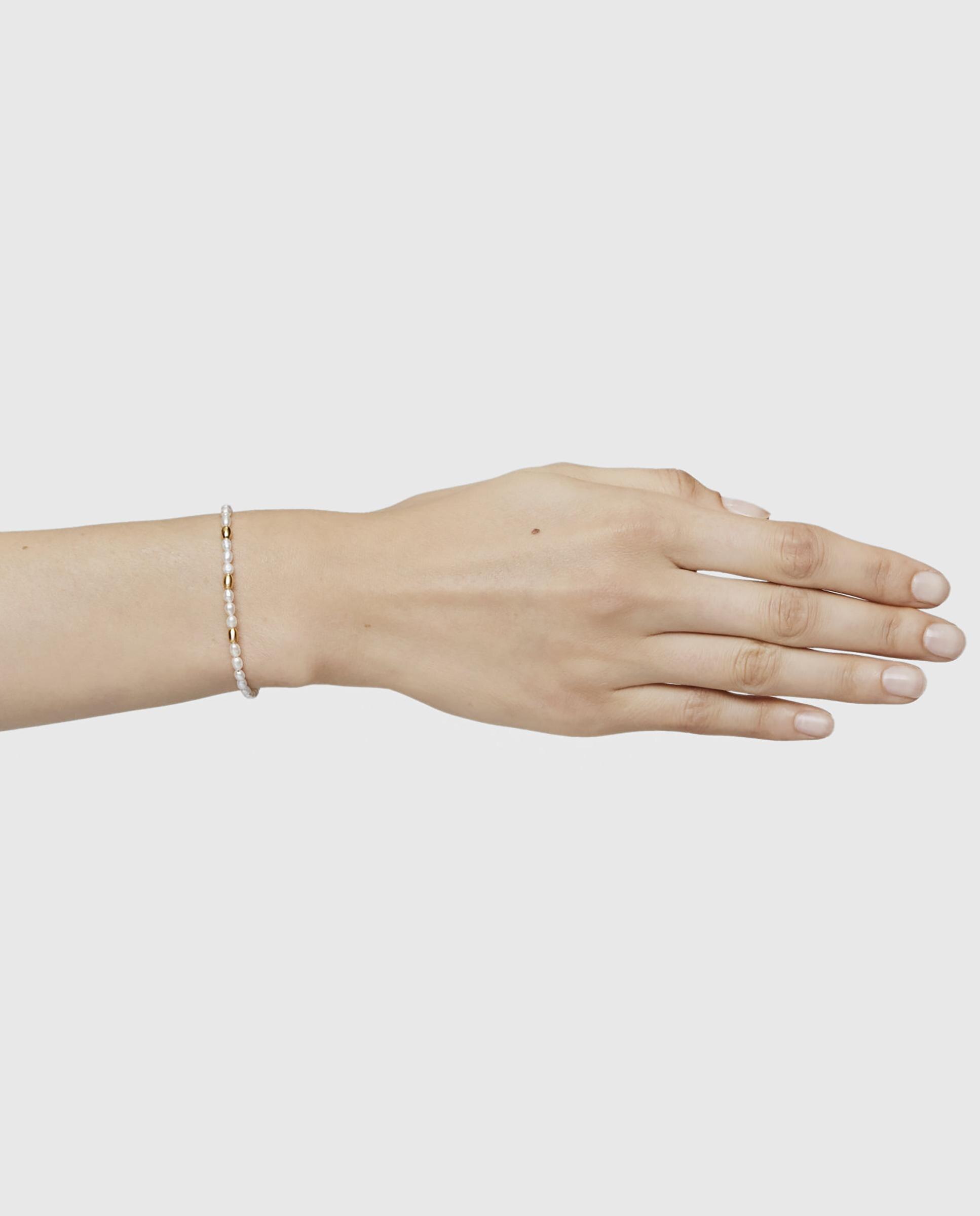 Pulseira de Corrente Gloss com Pérolas Banhada a Ouro de 18 Kt em Prata Branco-5