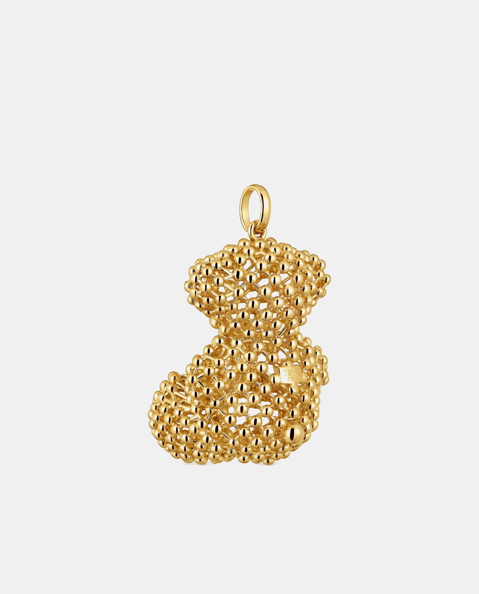 Pendente Bold Bear de Urso Texturizado Banhado em Ouro 18 Kt Sobre Prata Dourado-3