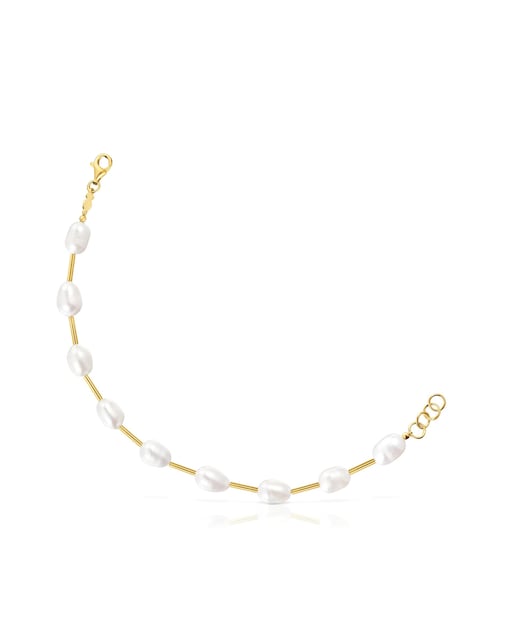 Imagem 0 de Pulseira Gloss Tubo Banhada em Ouro de 18 Kt Sobre Prata e Pérolas