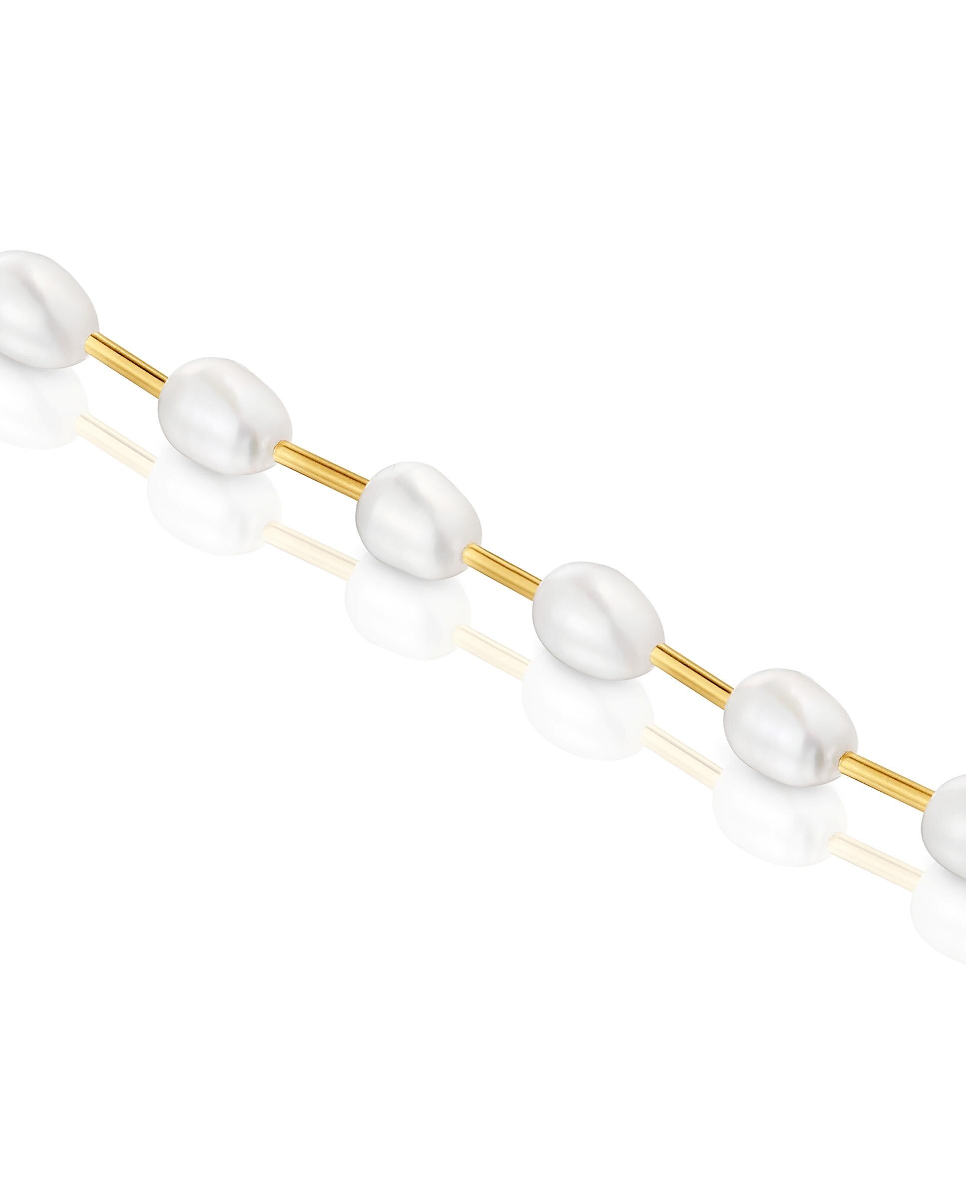 Pulseira de Corrente Gloss Tubo Banhada a Ouro de 18 Kt Sobre Prata e Pérolas Branco-2
