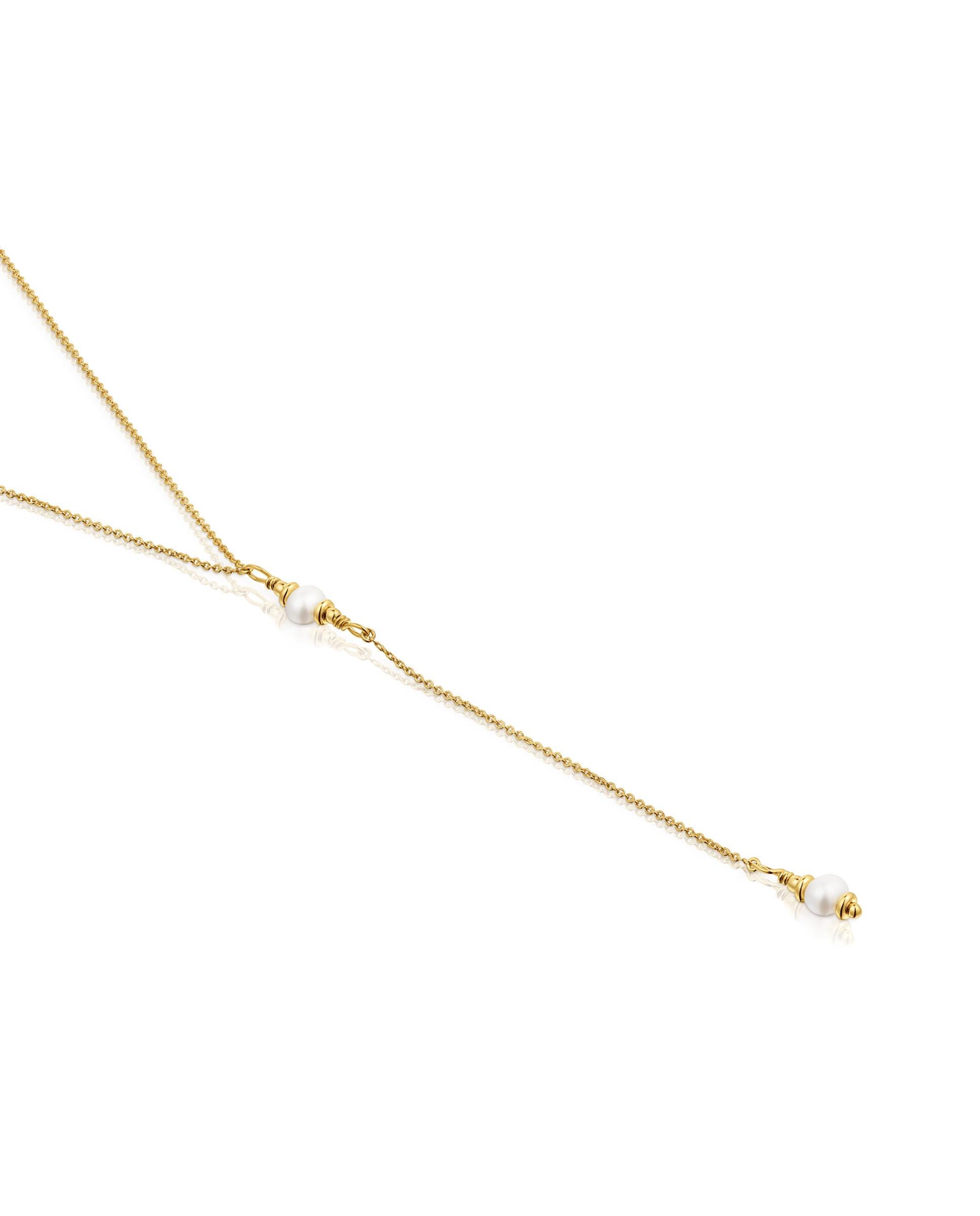 Colar Gloss com Tira Banhada em Ouro de 18 Kt Sobre Prata e Pérolas Branco-2