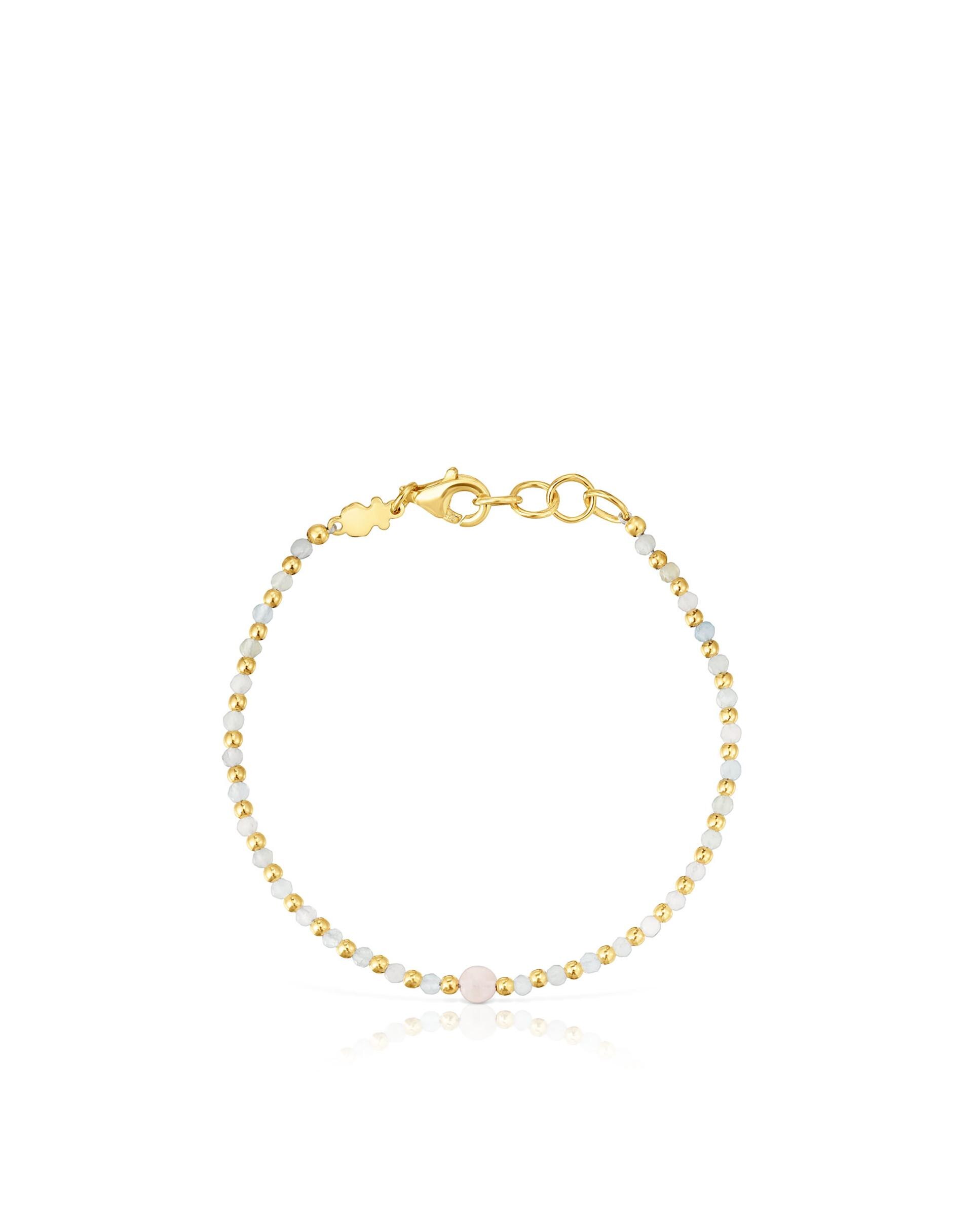 Pulseira de Corrente Basic Colors Banhada a Ouro 18 Kt em Prata, Berilo e Morganita Multicolor-2