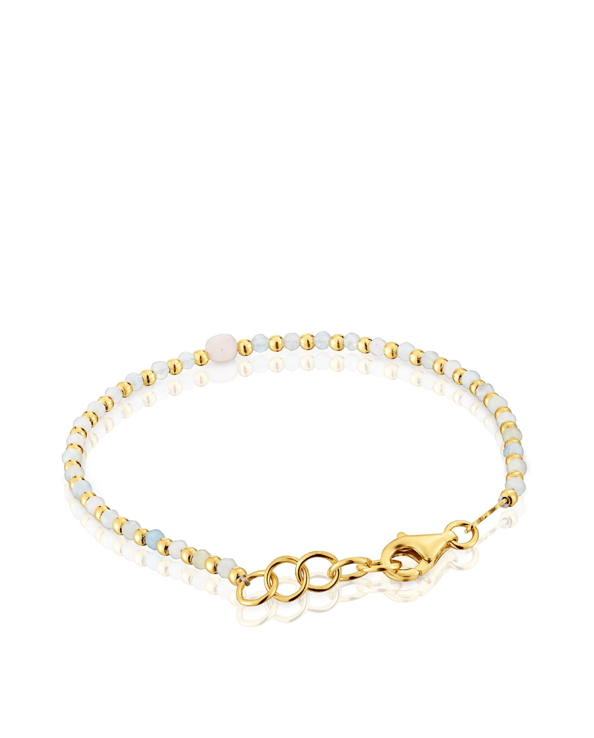 Pulseira de Corrente Basic Colors Banhada a Ouro 18 Kt em Prata, Berilo e Morganita Multicolor-3