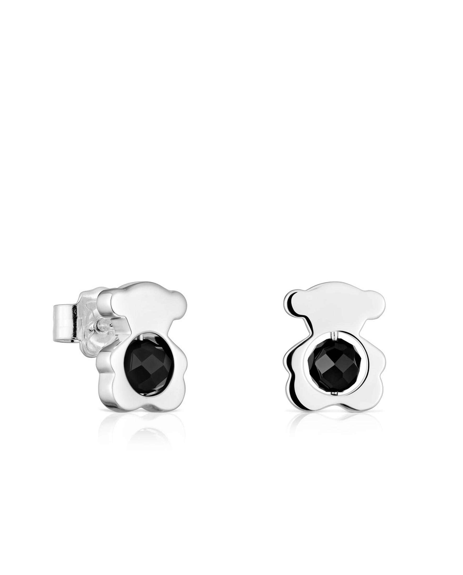 Brincos I-bear de Urso de Prata com Ónix Médio Preto-1
