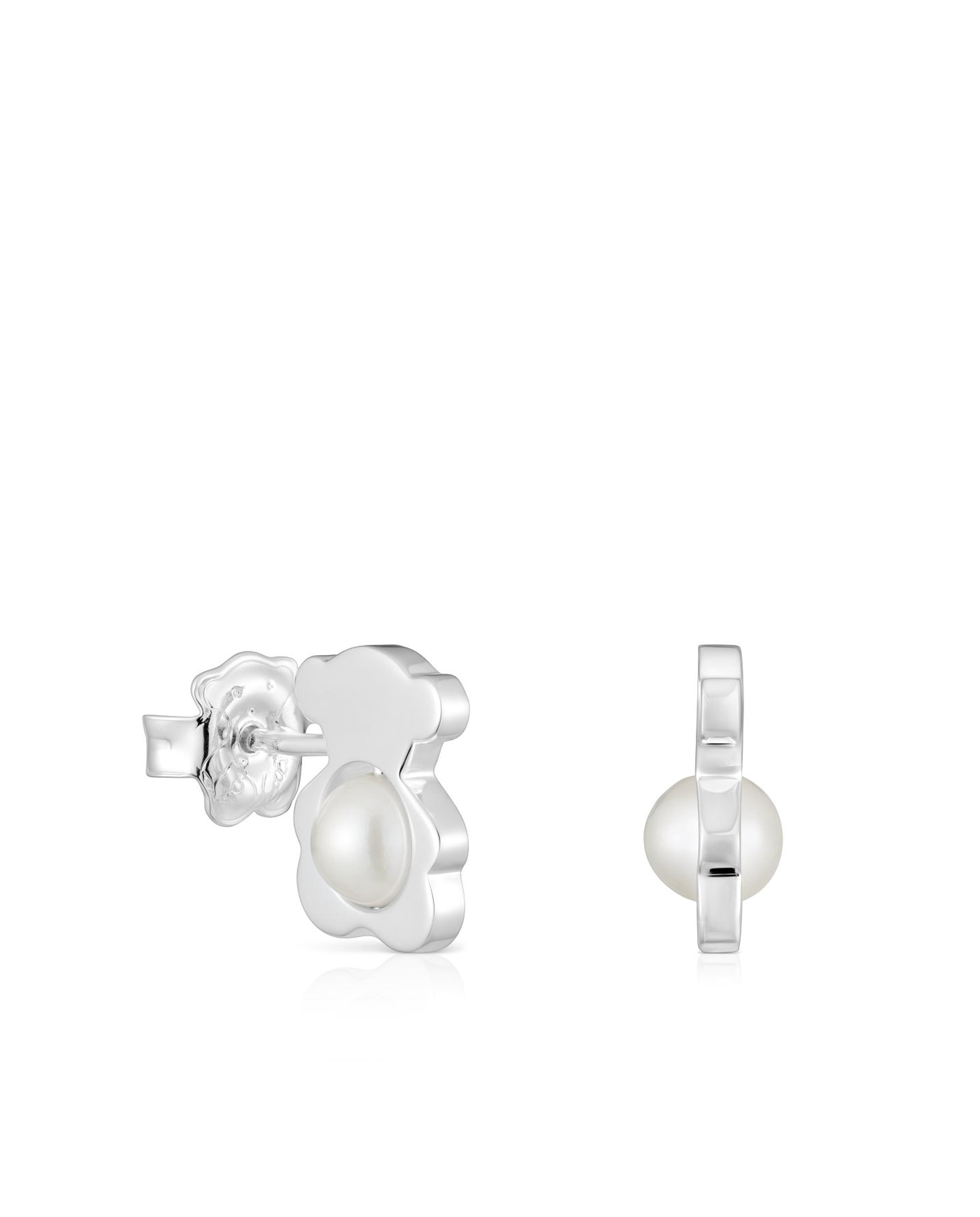 Brincos I-bear de Urso de Prata com Pérolas Grandes Branco-1