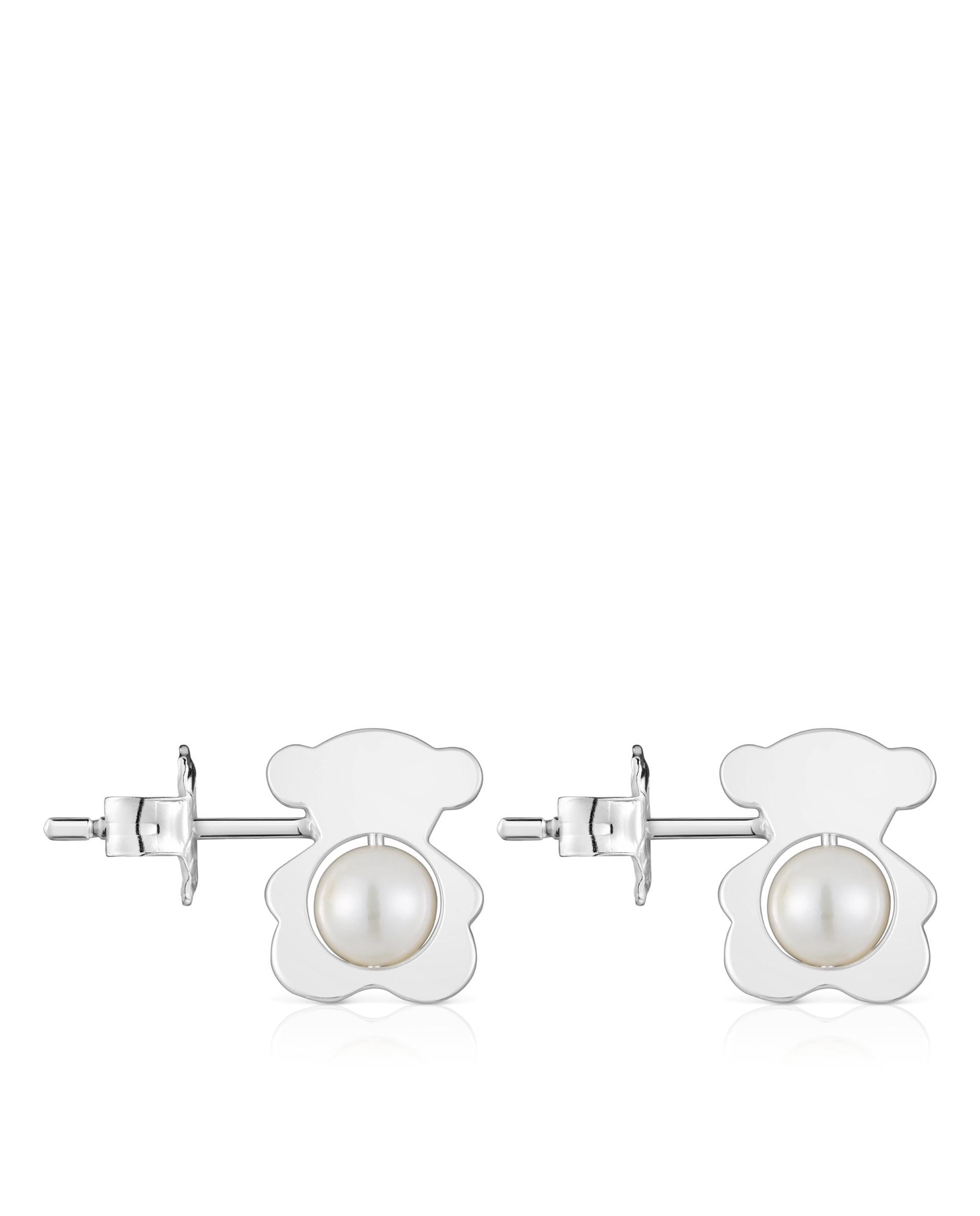 Brincos I-bear de Urso de Prata com Pérolas Grandes Branco-2