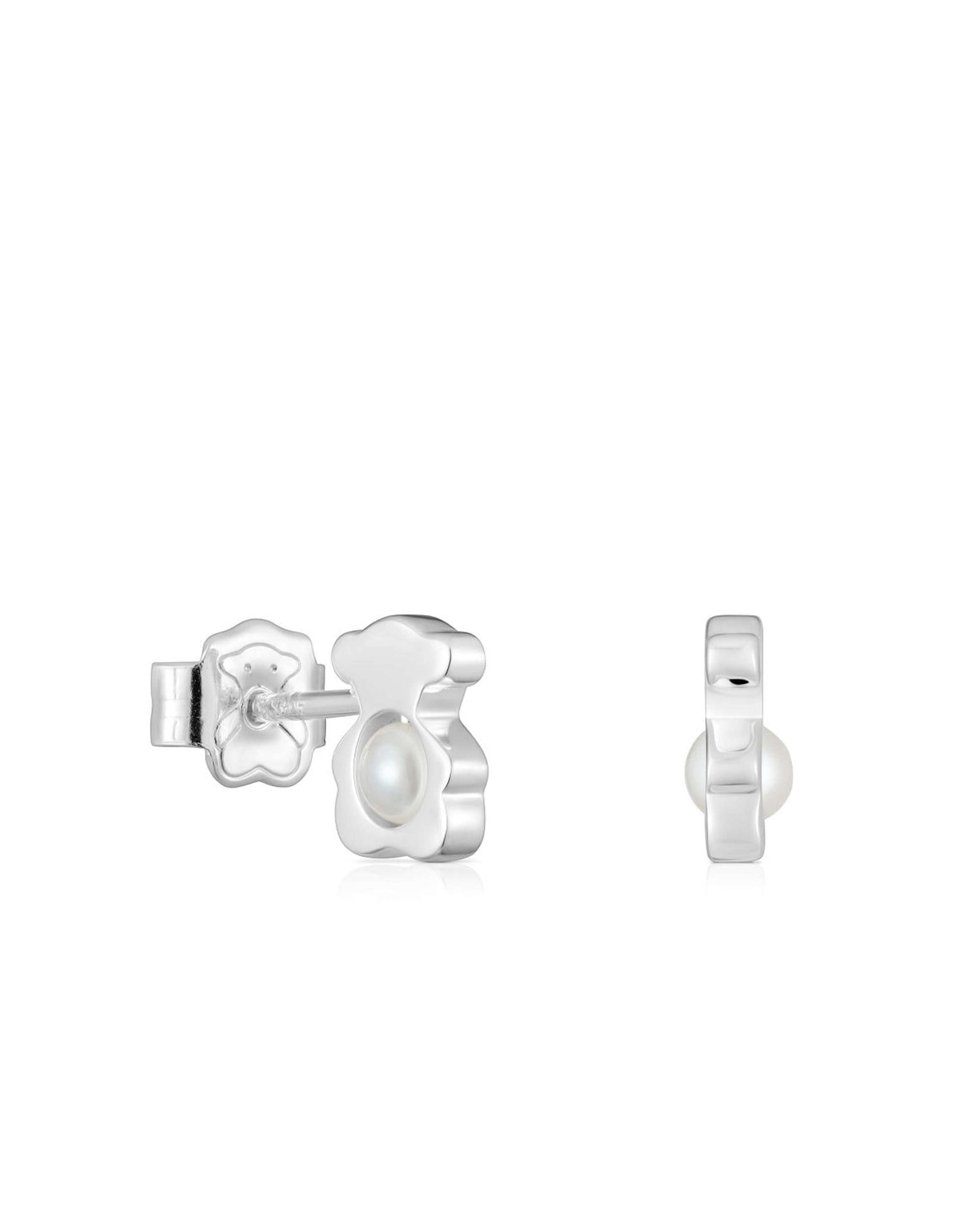 Brincos I-bear de Urso de Prata com Pérolas Pequenas Prata-1