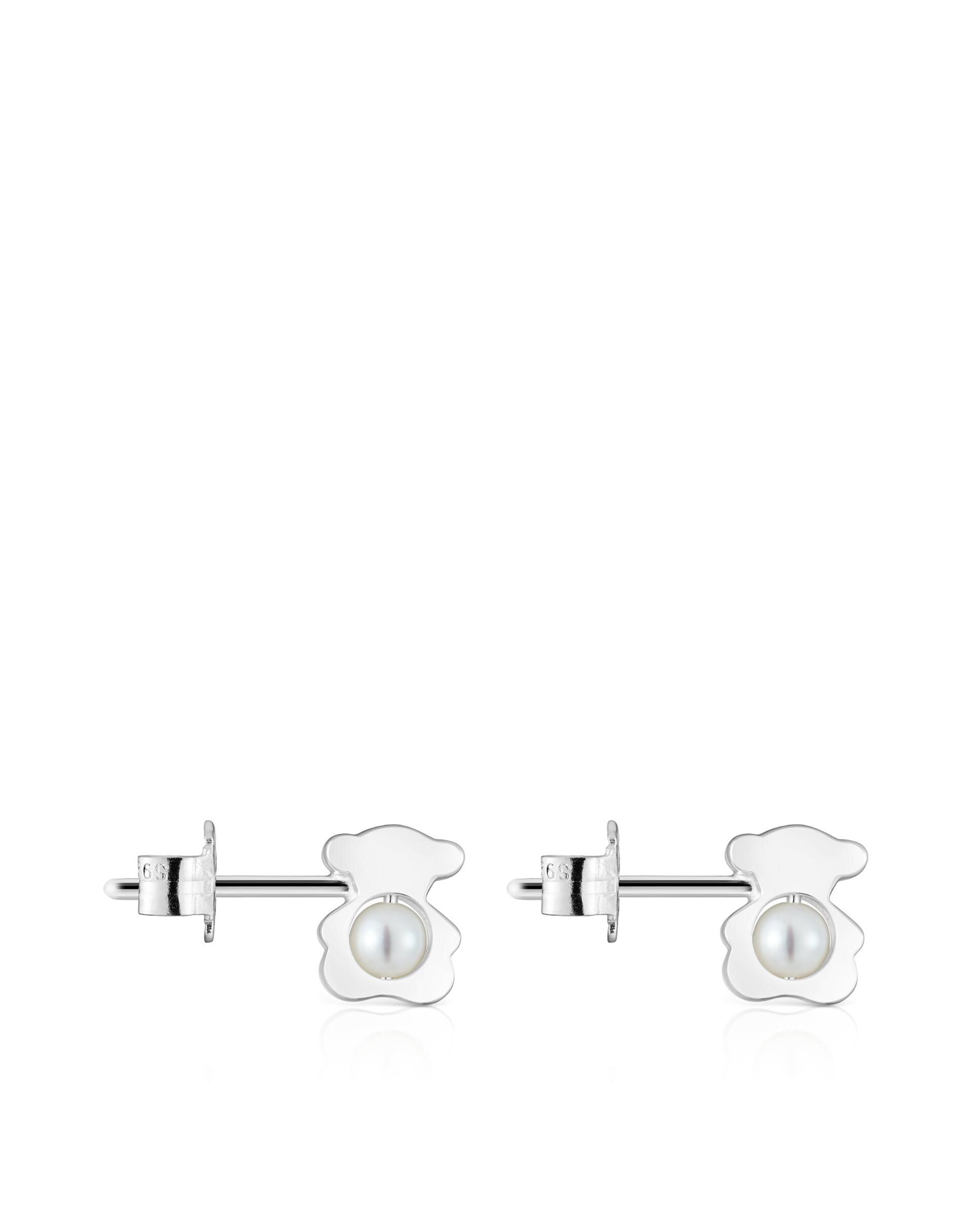 Brincos I-bear de Urso de Prata com Pérolas Pequenas Prata-2