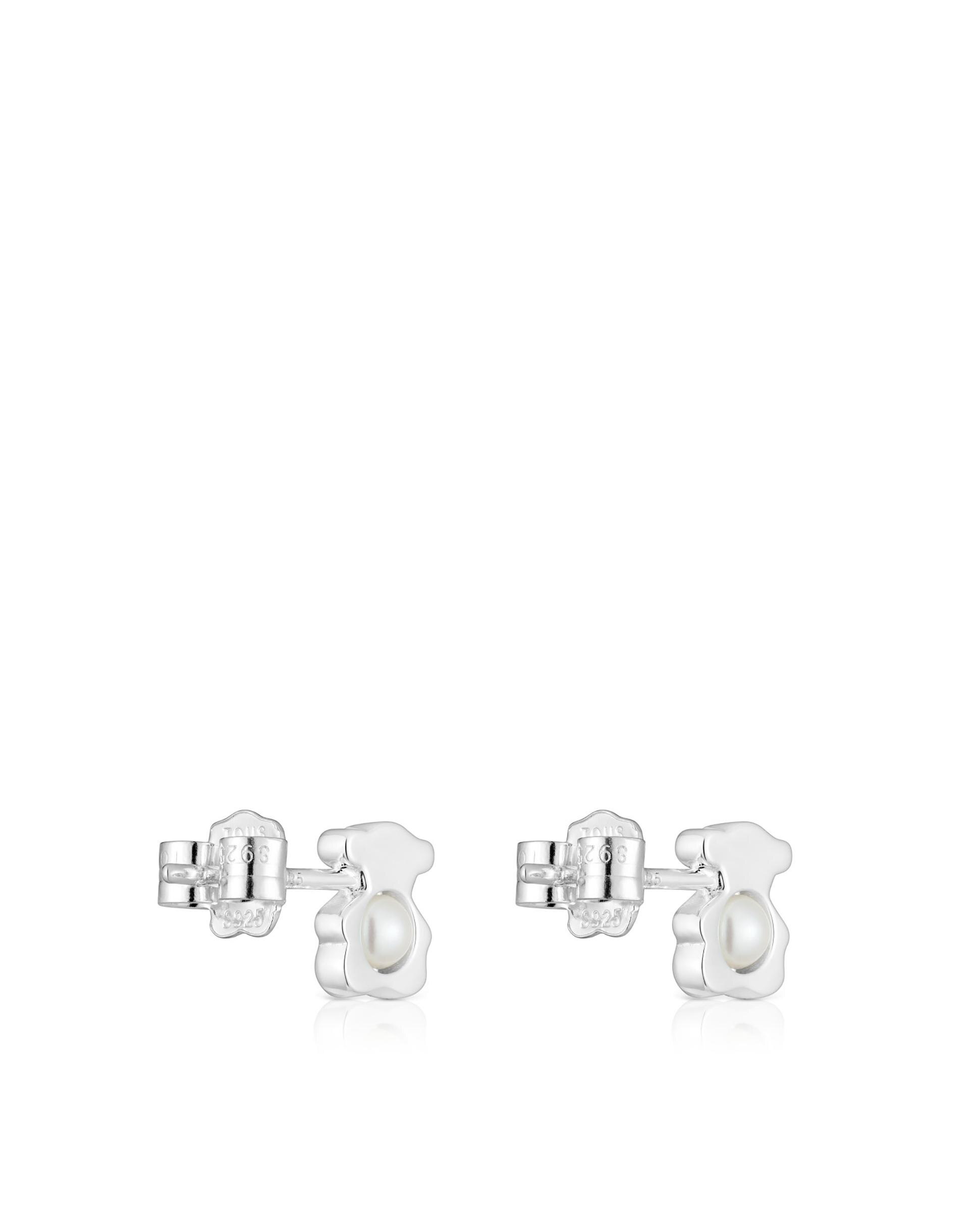 Brincos I-bear de Urso de Prata com Pérolas Pequenas Prata-3