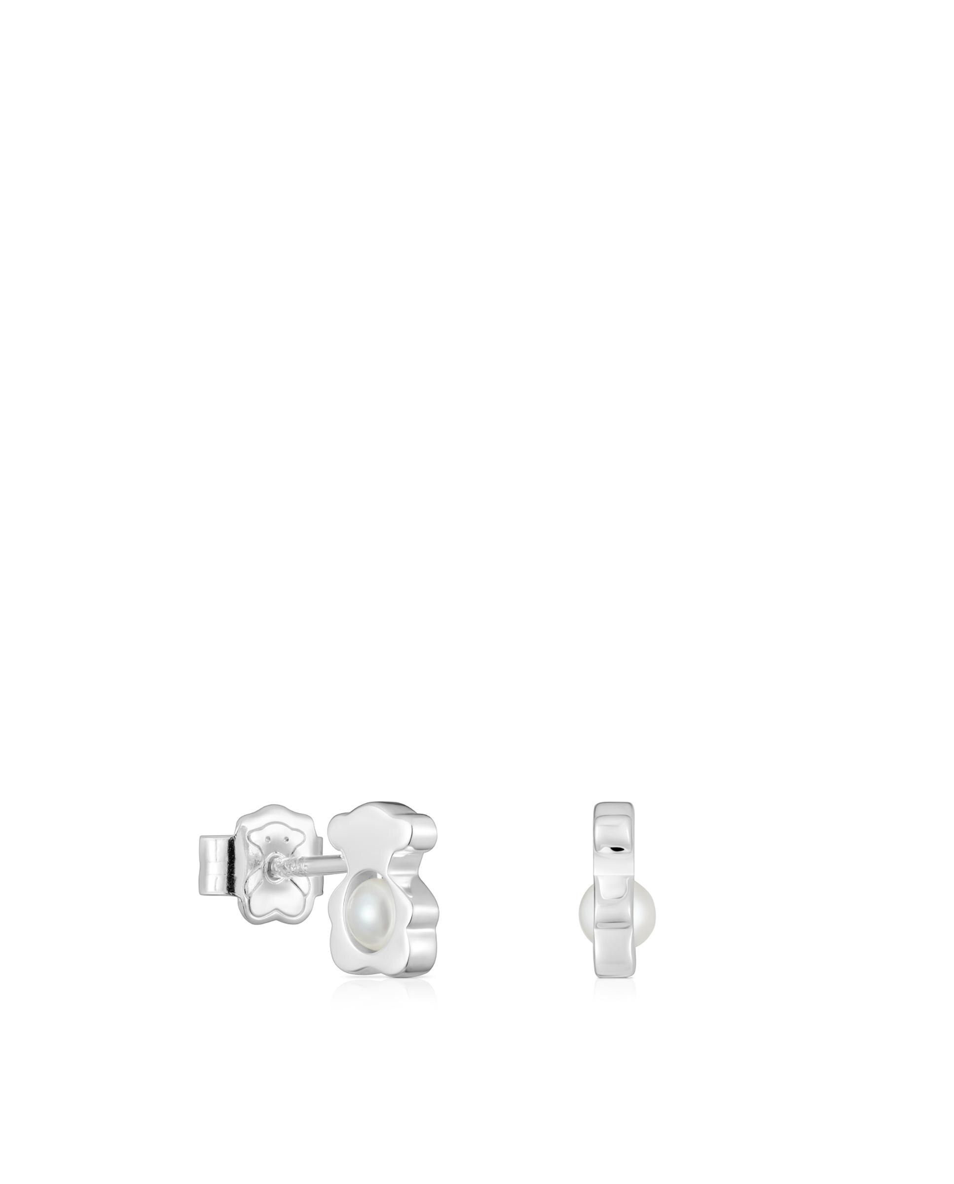 Brincos I-bear de Urso de Prata com Pérolas Pequenas Prata-4