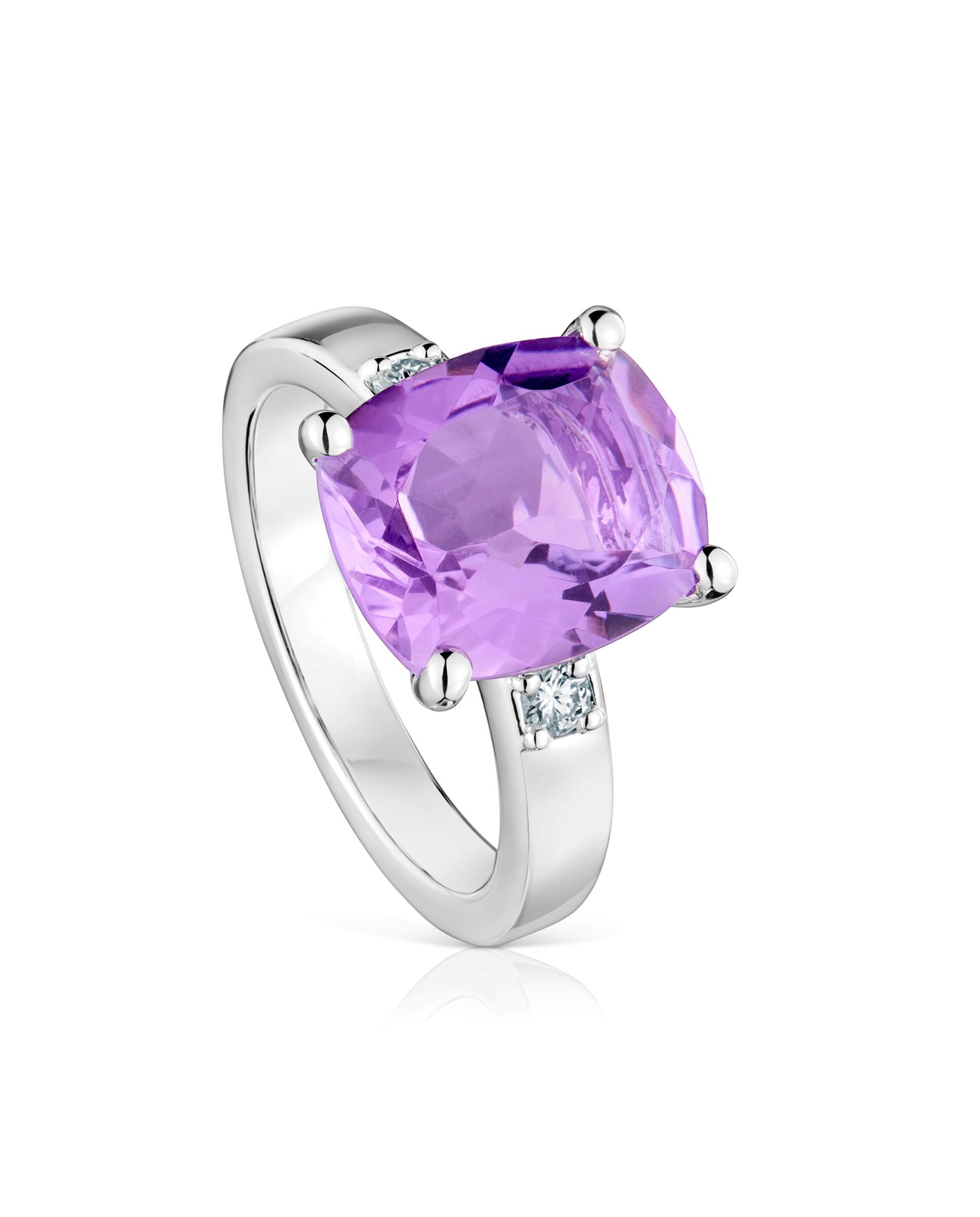 Anel Basic Colors de Prata com Diamantes e Ametista Roxo-1